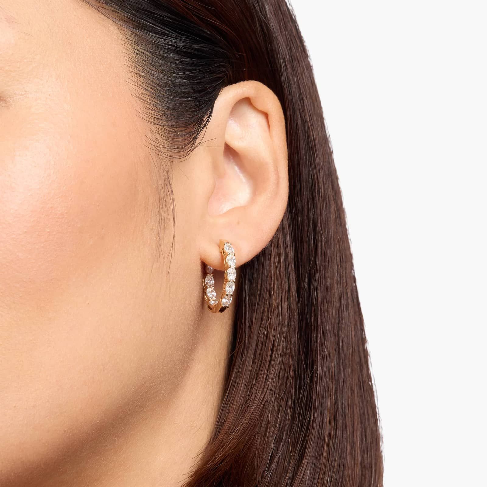 Inside Out Oval Cut Lab Grown Diamond Hoop Earrings In 14K Yellow Gold (2 Ct. tw. - F-G / VS2-SI1) 4