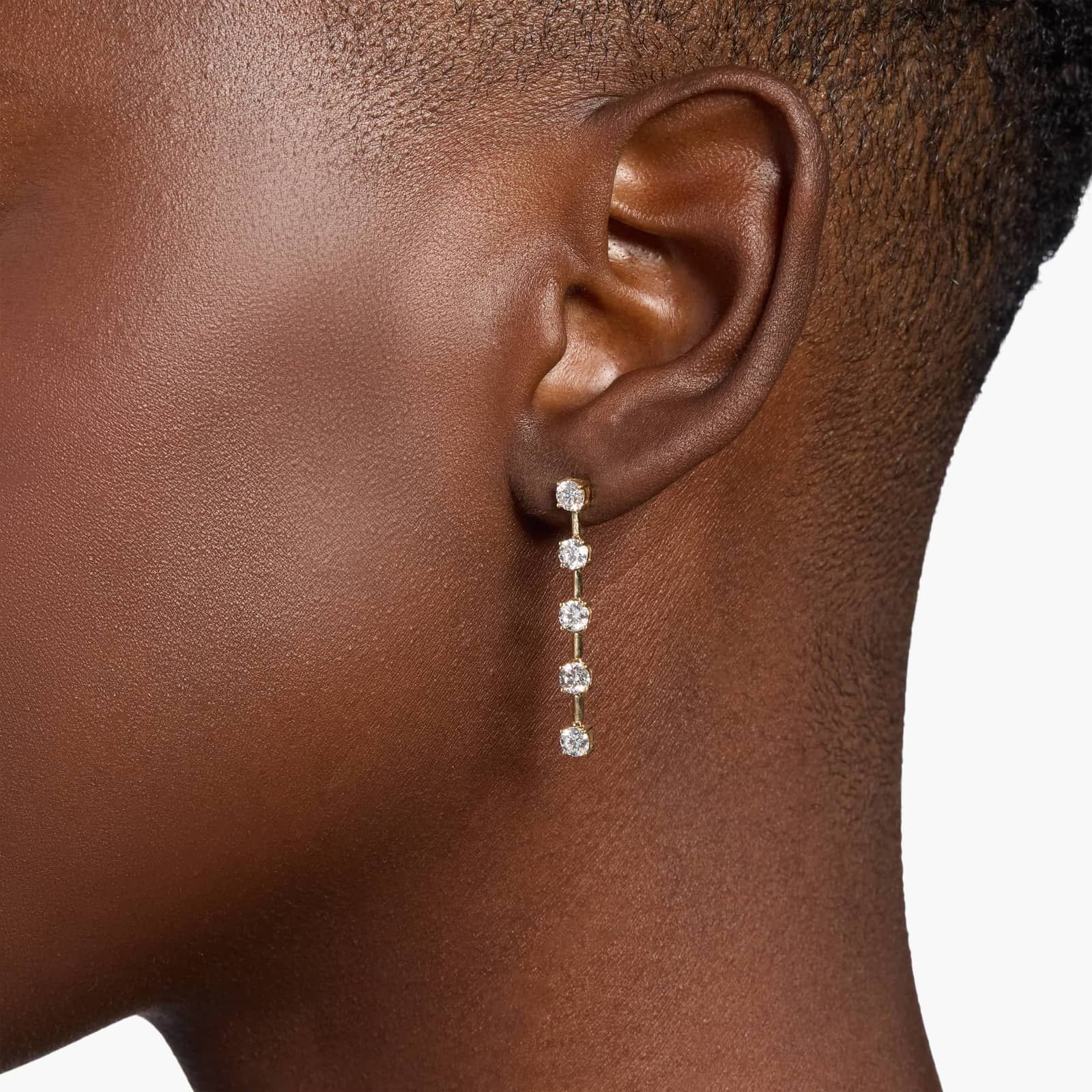 Lab Grown Round Diamond Line Drop Earrings in 14K Yellow Gold (2 Ct. Tw.) 3