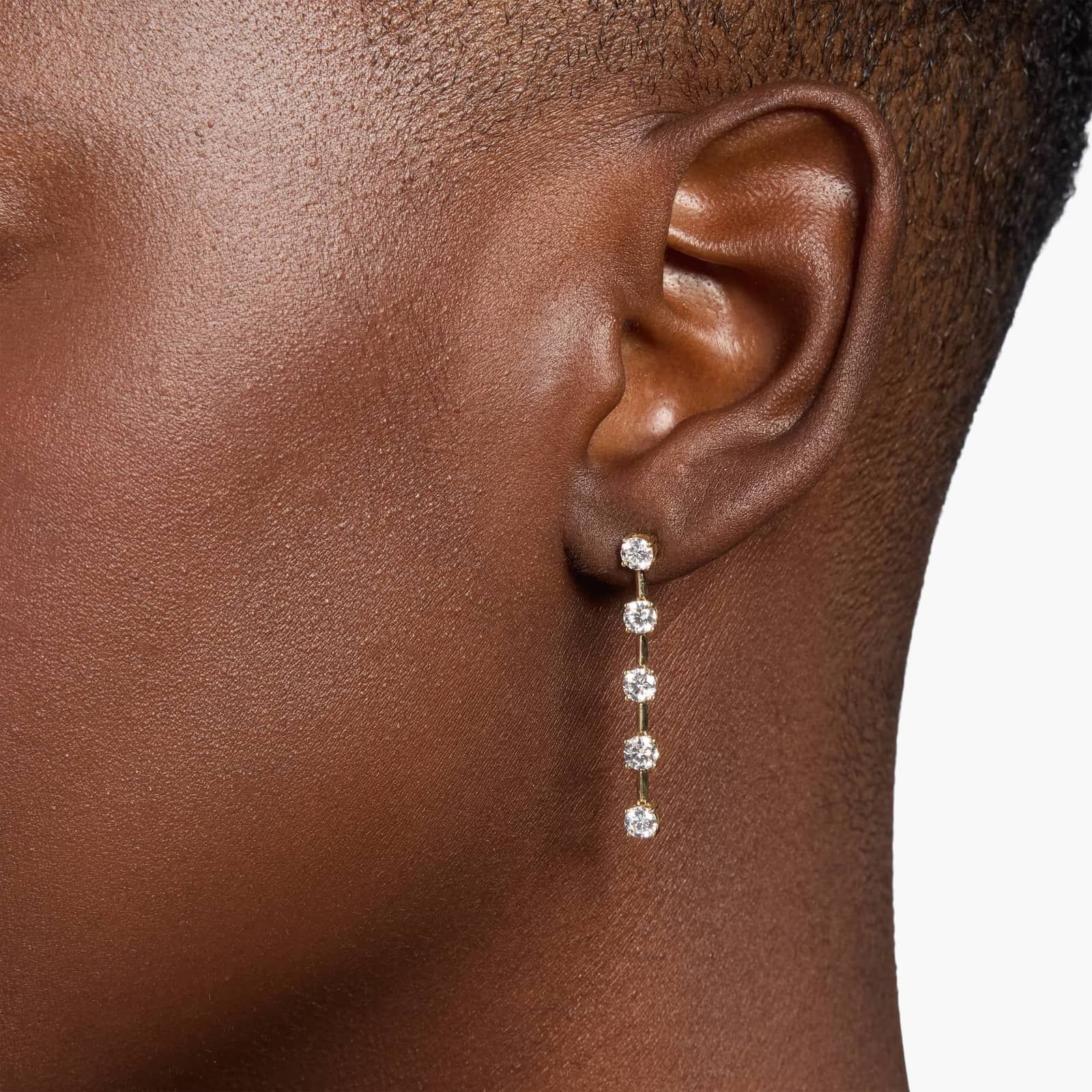 Lab Grown Round Diamond Line Drop Earrings in 14K Yellow Gold (2 Ct. Tw.) 4