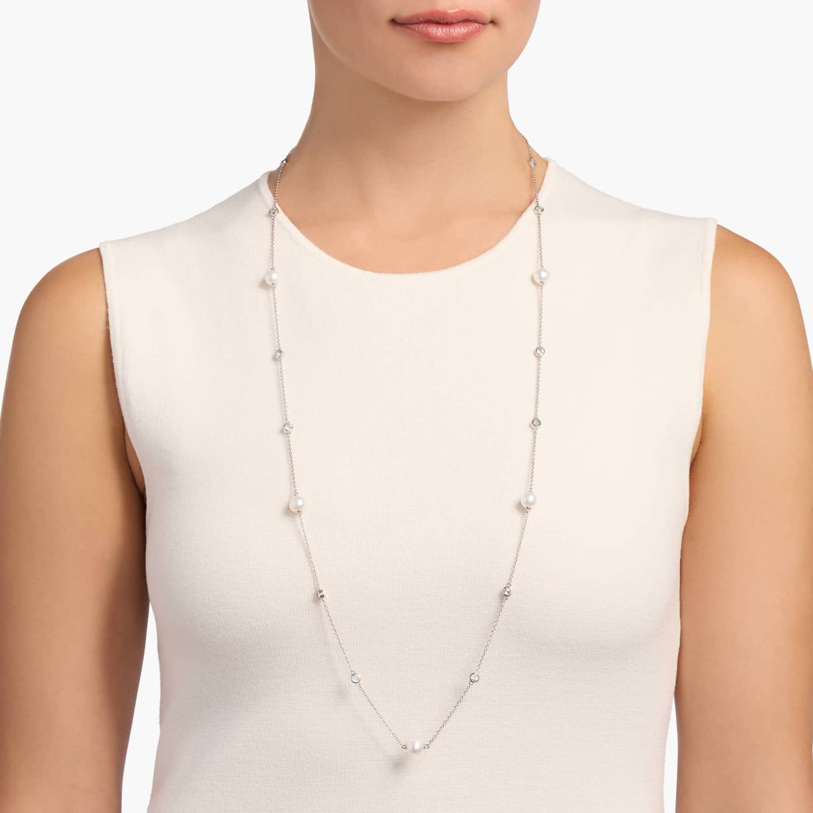 Freshwater Cultured Pearl Necklace with Blue Topaz in Sterling Silver - 37" (8.5mm) 3