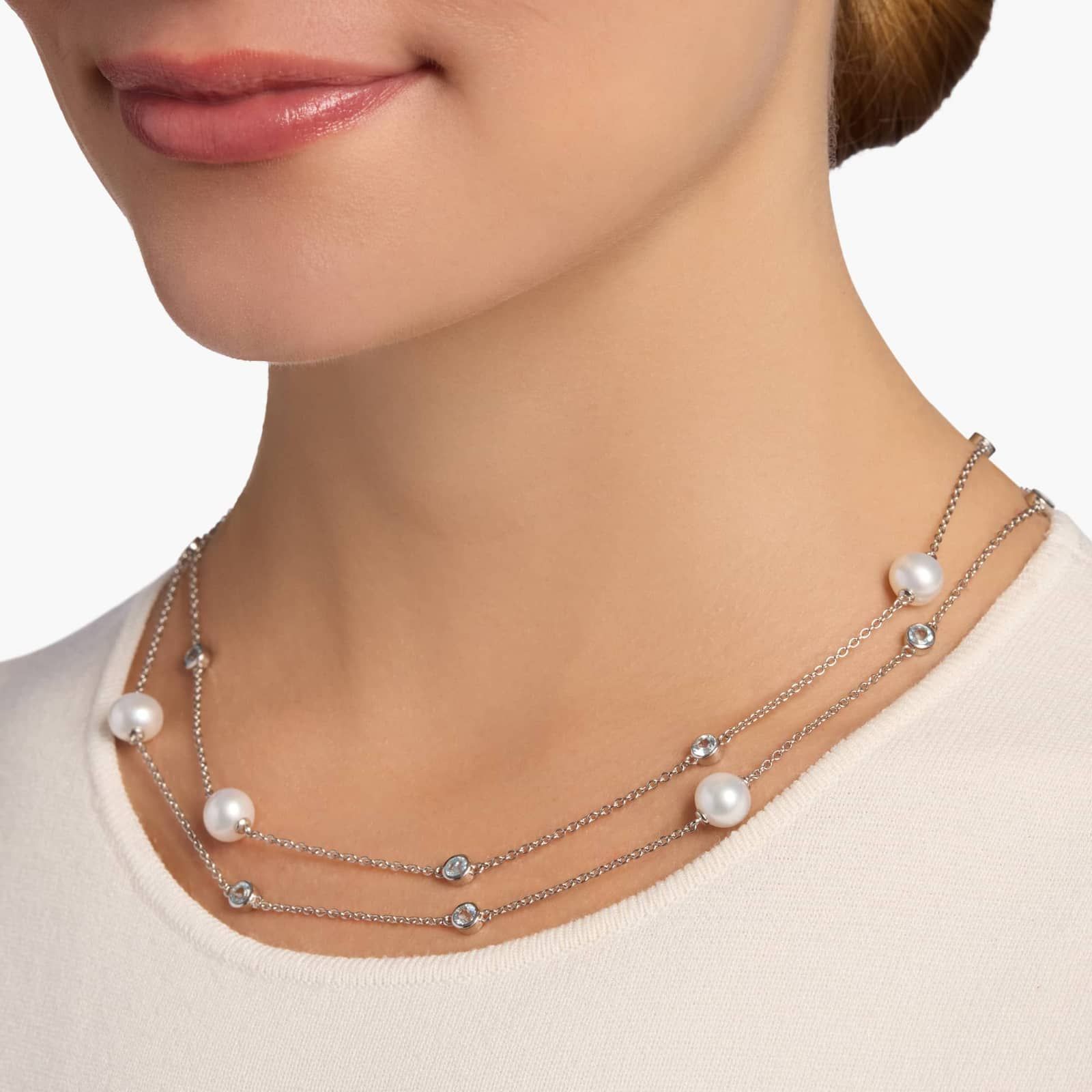 Freshwater Cultured Pearl Necklace with Blue Topaz in Sterling Silver - 37" (8.5mm) 4