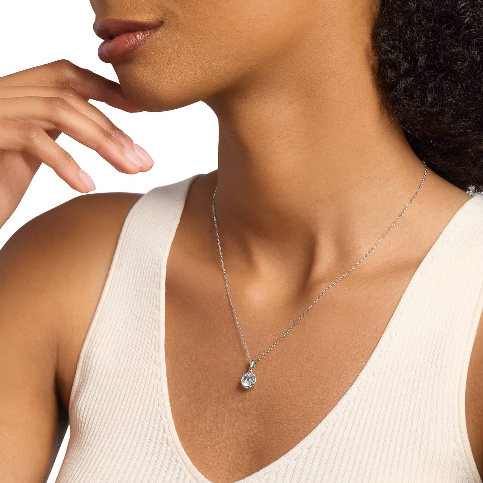 Aquamarine Rope Pendant in Sterling Silver (7mm) 3