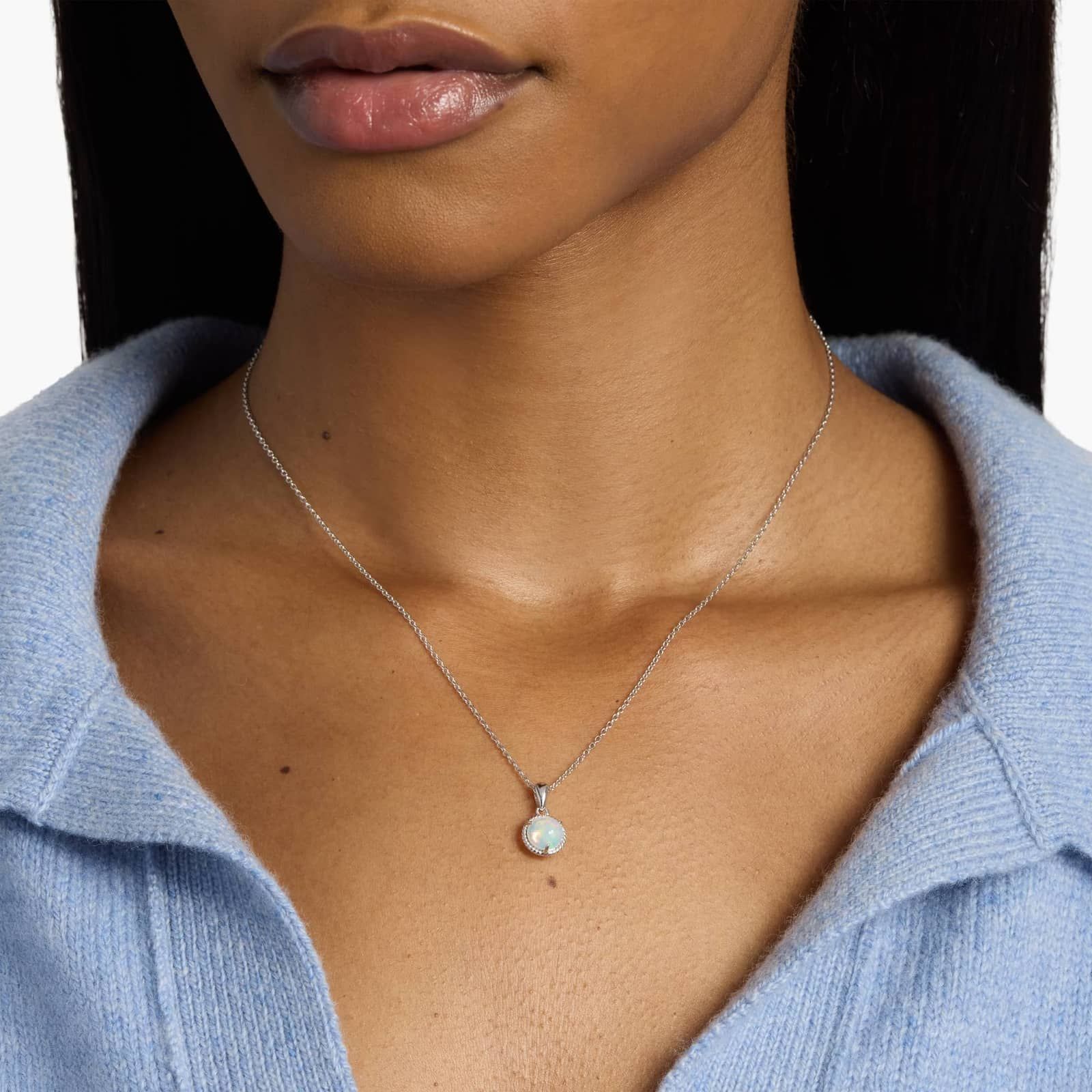 Opal Rope Pendant in Sterling Silver (7mm) 4