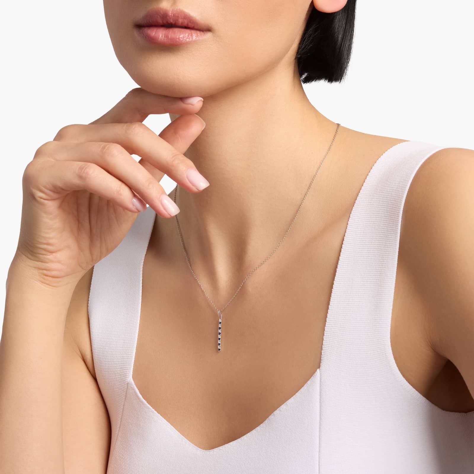 Riviera Pavé Alternating Sapphire and Diamond Vertical Bar Pendant in 14k White Gold (1.6mm) 3