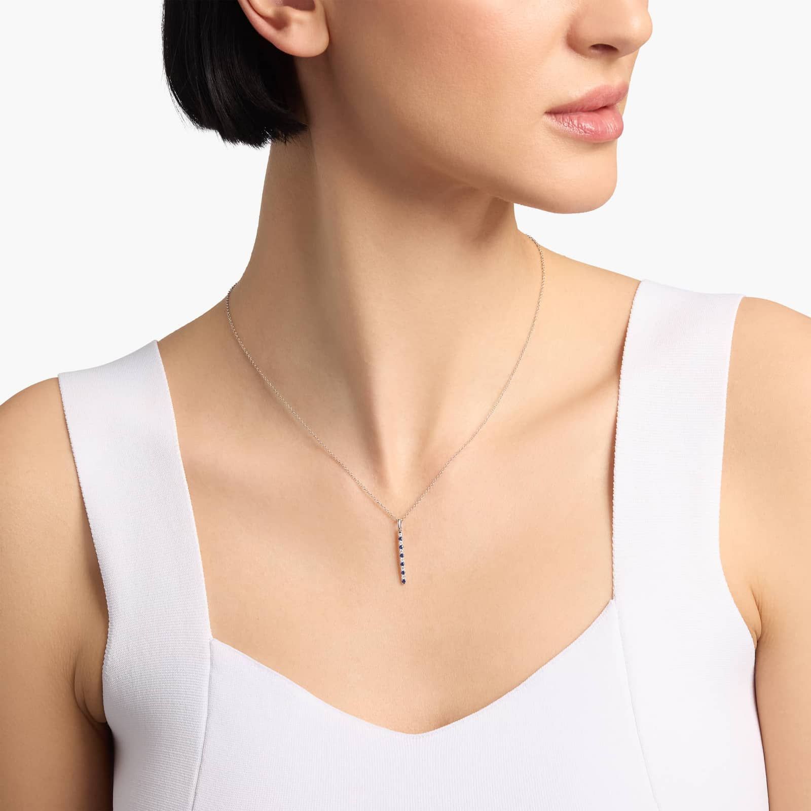 Riviera Pavé Alternating Sapphire and Diamond Vertical Bar Pendant in 14k White Gold (1.6mm) 4