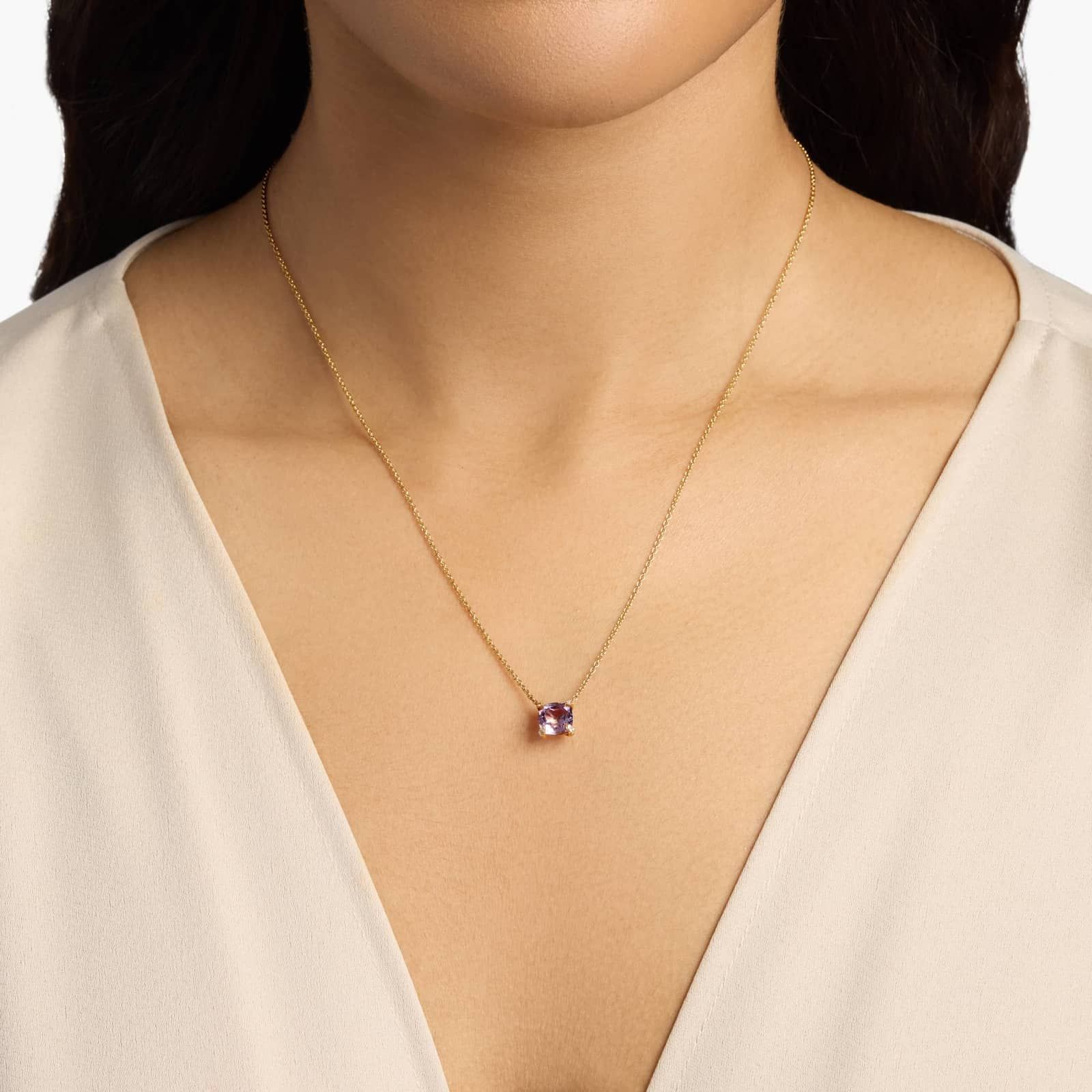 Cushion Cut Rose de France and Diamond Accent Pendant in 14k Yellow Gold (7mm) 4