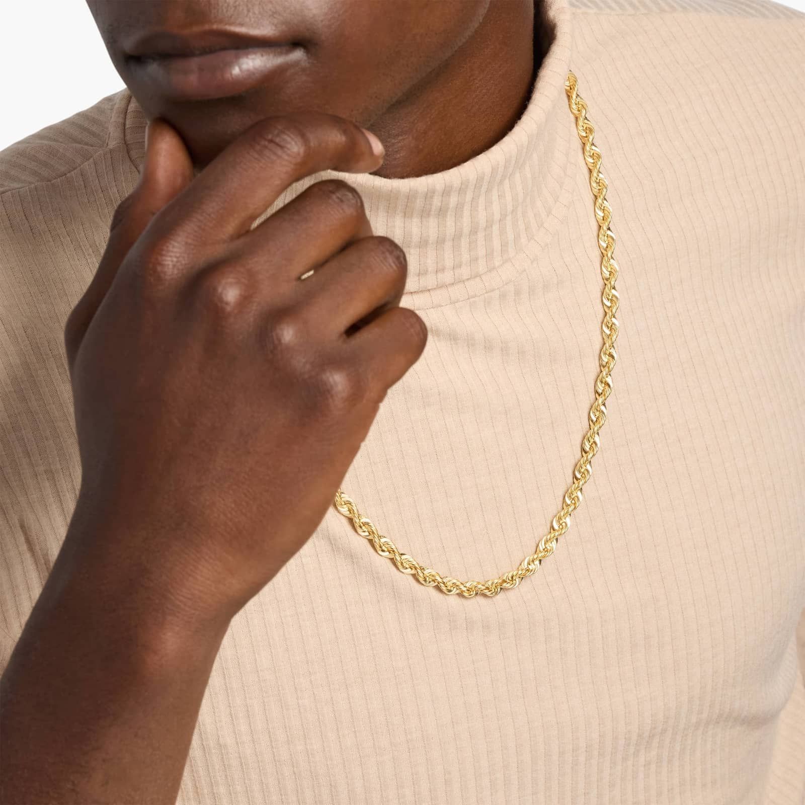 24" Men's Solid Diamond Cut Rope Necklace in 14k Yellow Gold (6 mm) 3