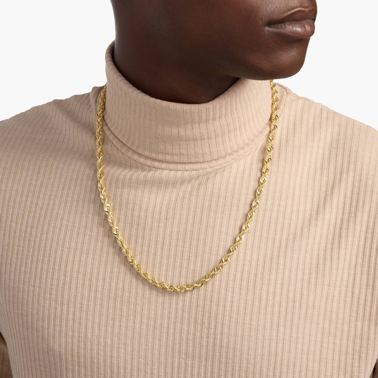24" Men's Solid Diamond Cut Rope Necklace in 14k Yellow Gold (6 mm) 4