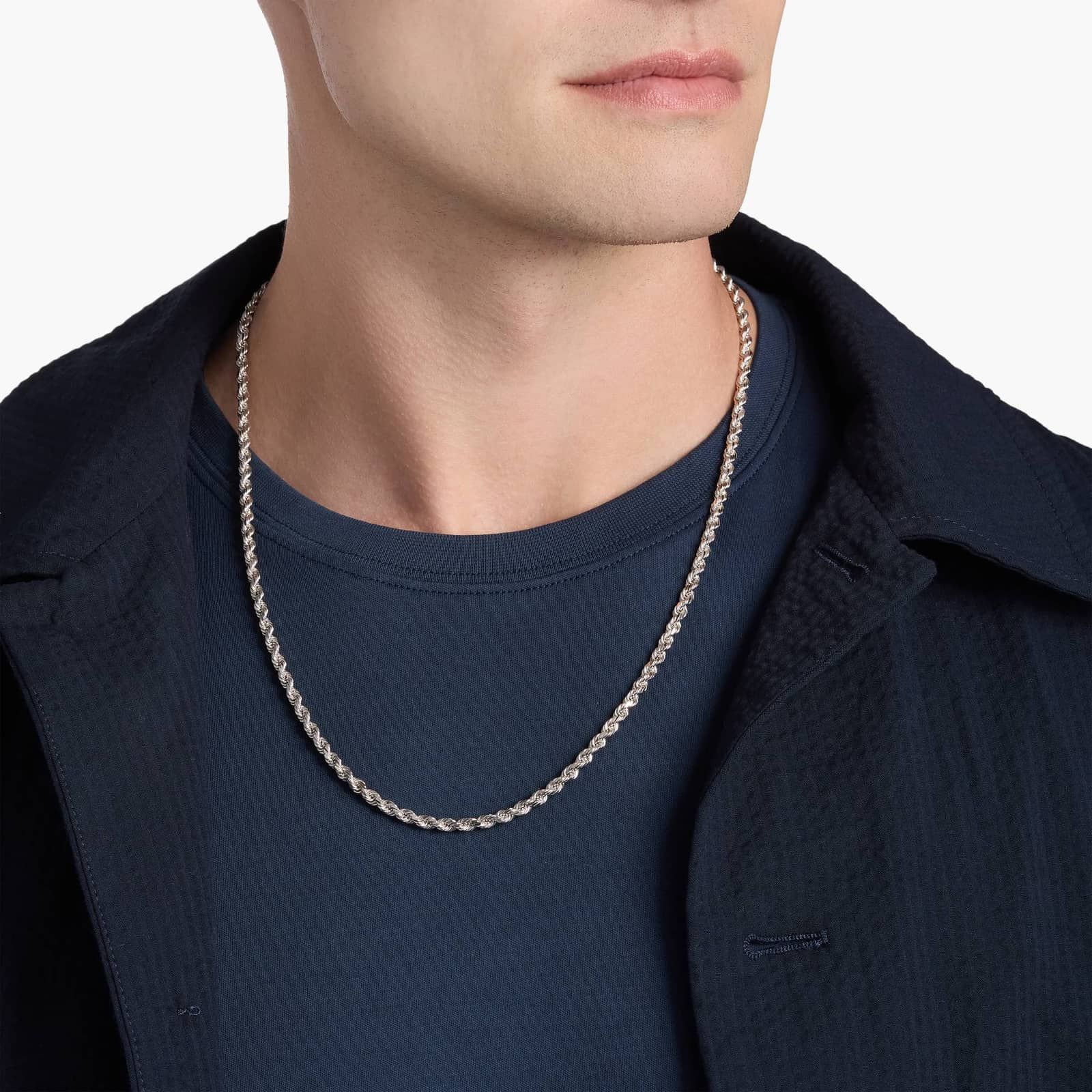 24" Men's Diamond Cut Rope Necklace in 14k White Gold (4.25 mm) 3