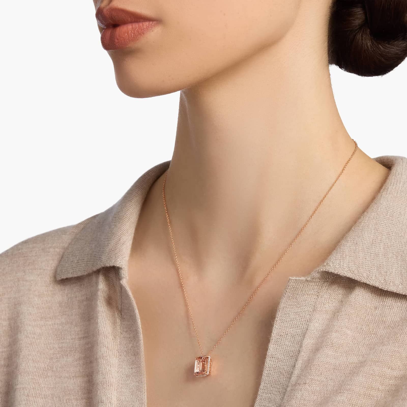 Emerald Cut Morganite Pendant in 14K Rose Gold 3