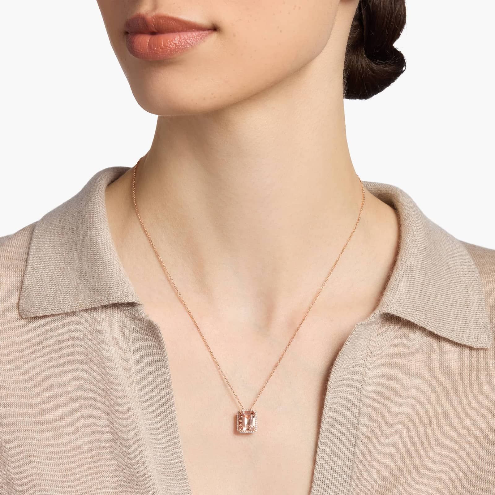 Emerald Cut Morganite Pendant in 14K Rose Gold 4