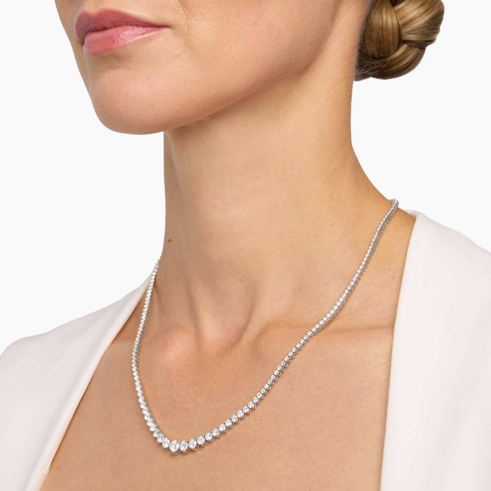 18 " Graduated Lab Grown Diamond Eternity Necklace In 14K White Gold (10 Ct. tw. - F-G / VS2-SI1) 3
