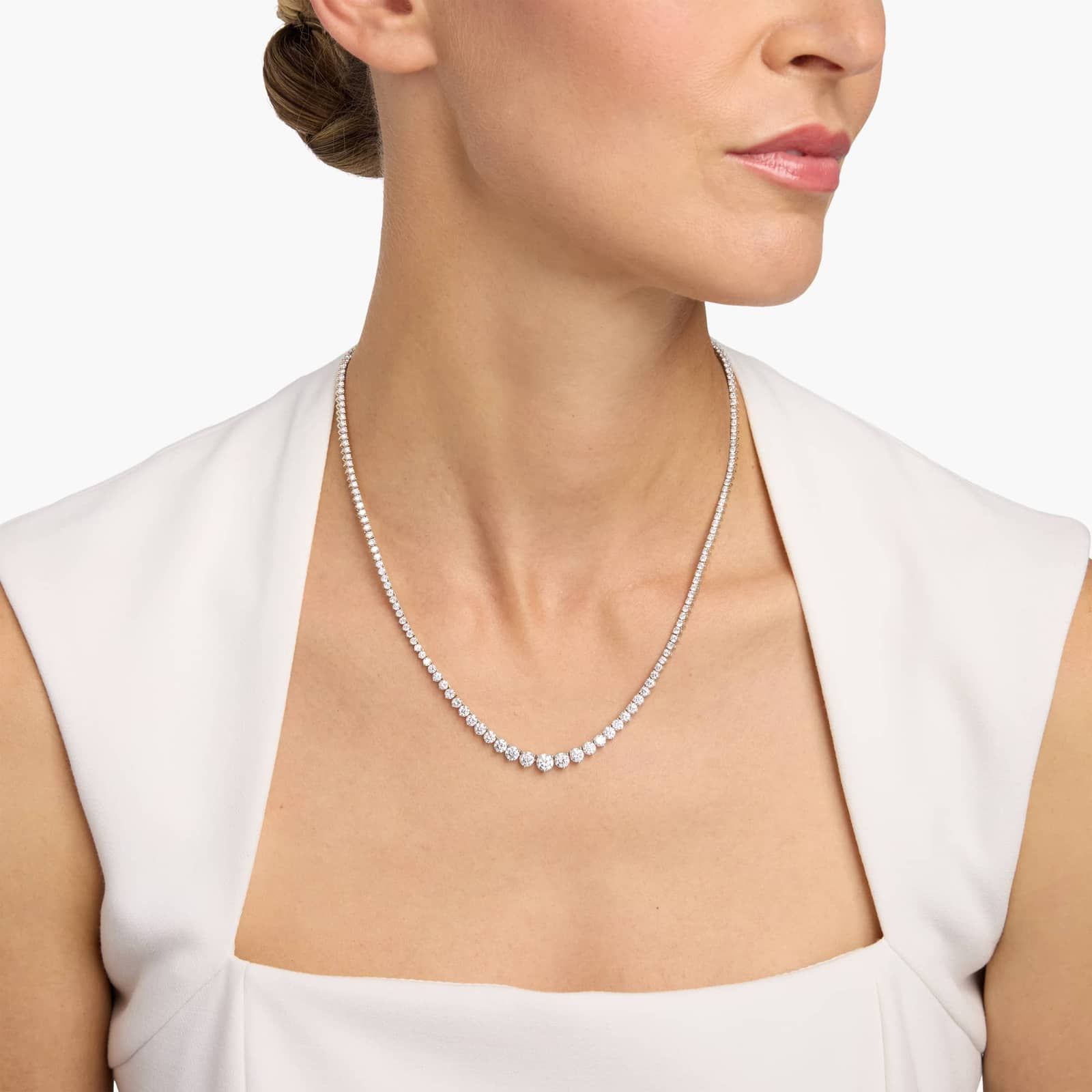 18 " Graduated Lab Grown Diamond Eternity Necklace In 14K White Gold (10 Ct. tw. - F-G / VS2-SI1) 4