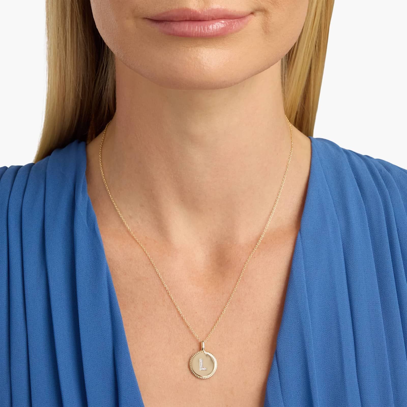 Pavé Diamond Letter L Initial Pendant in 14K Yellow Gold 4