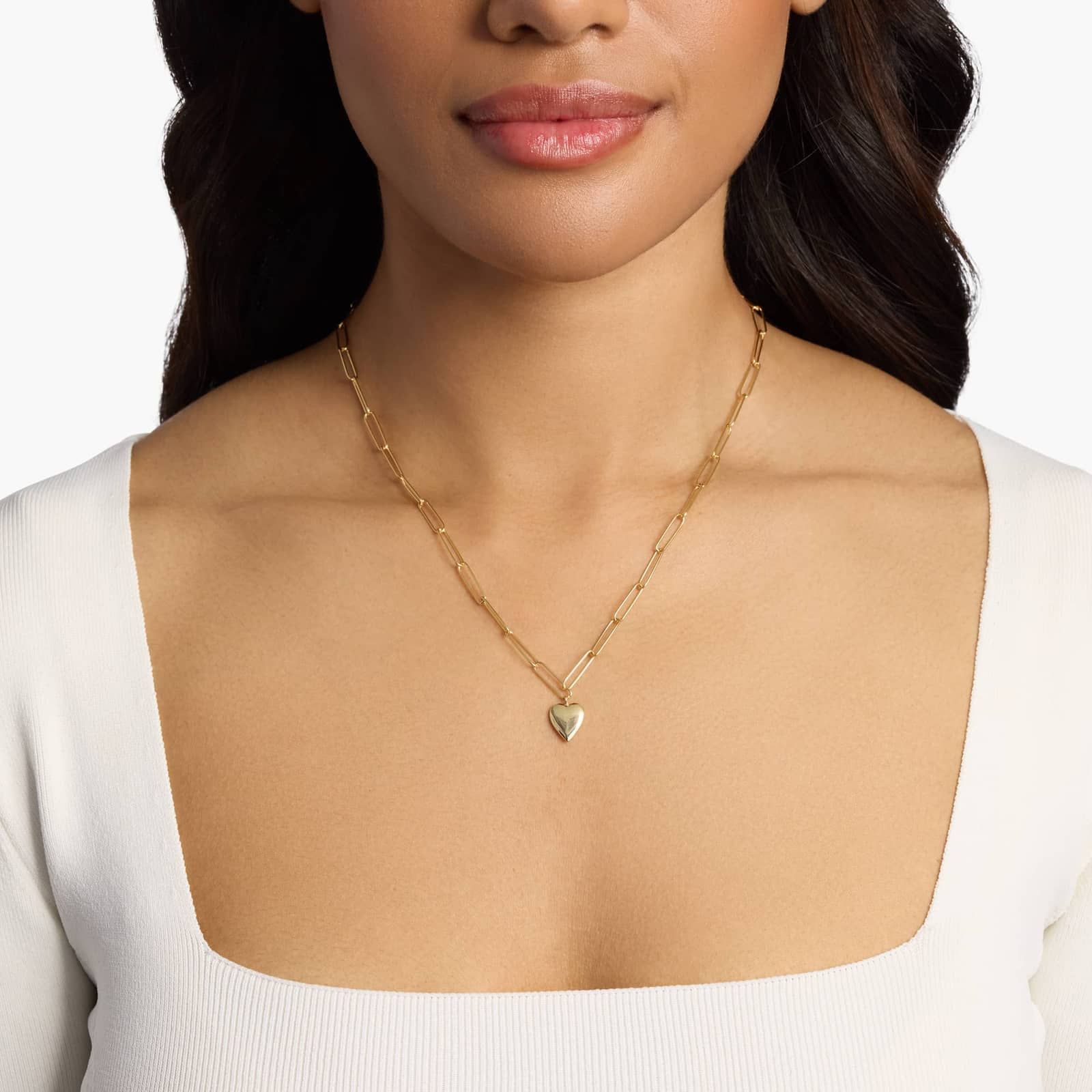 18" Heart Paperclip Necklace in 14k Yellow Gold 4