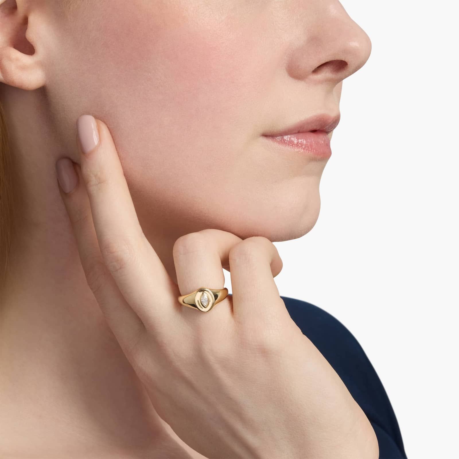 Marquise Diamond Signet Ring in 14k Yellow Gold (1/5 ct. tw.) 3