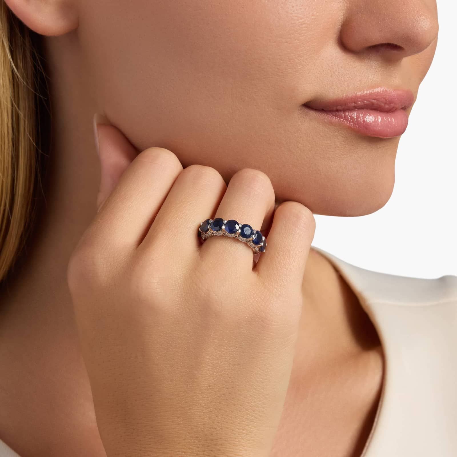 Sapphire 7-Stone and Hidden Diamond Halo Ring 4