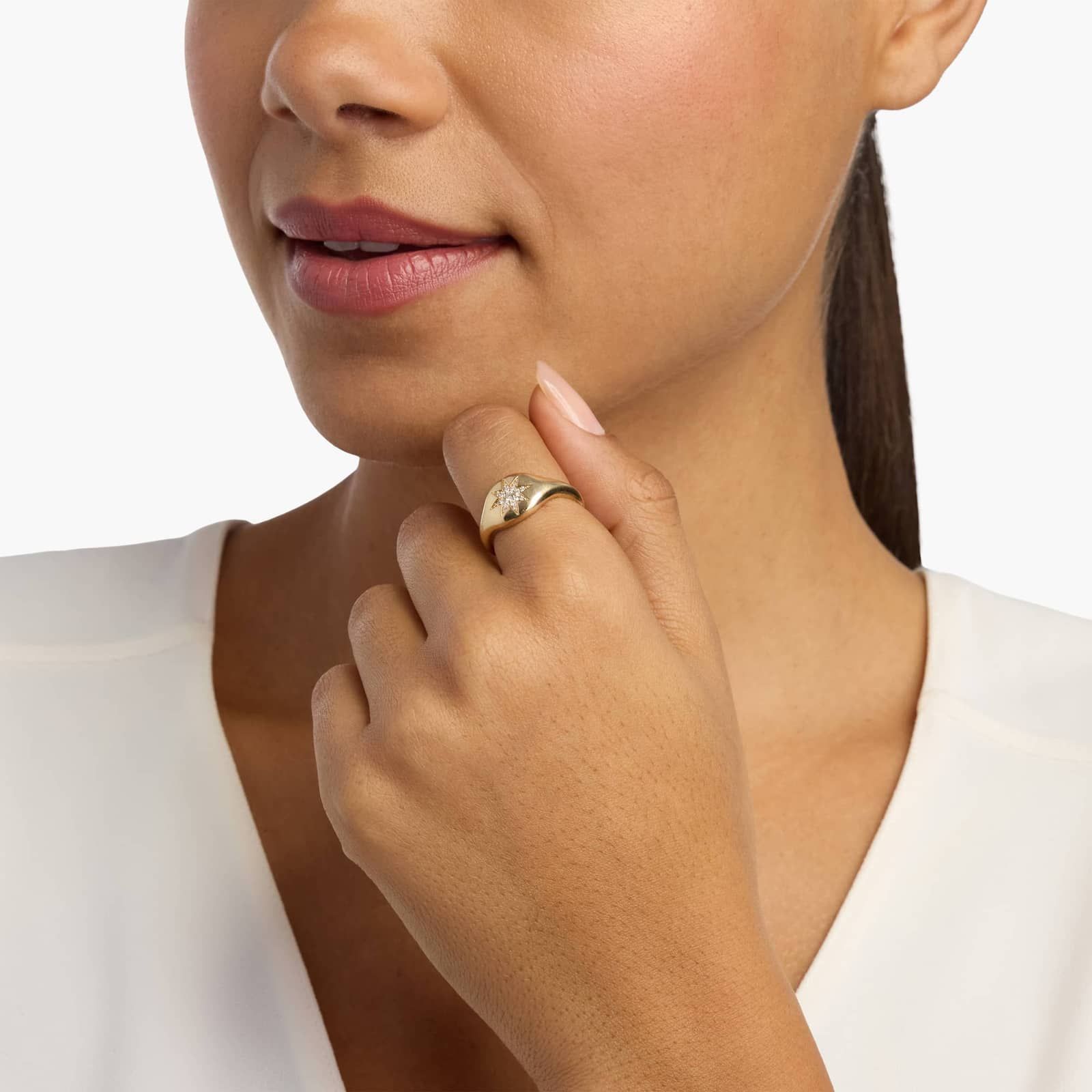 Diamond Star Signet Ring in 14K Yellow Gold 4