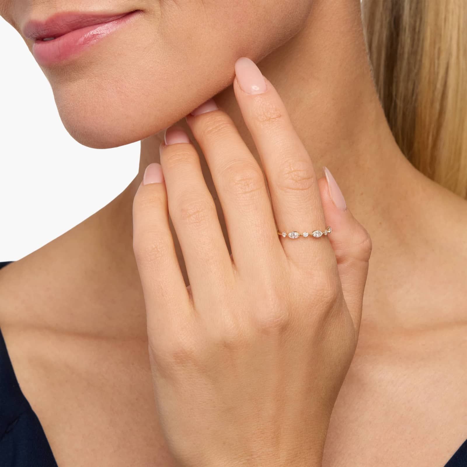 Marquise and Round Alternating Diamond Band in 14K Yellow Gold 4