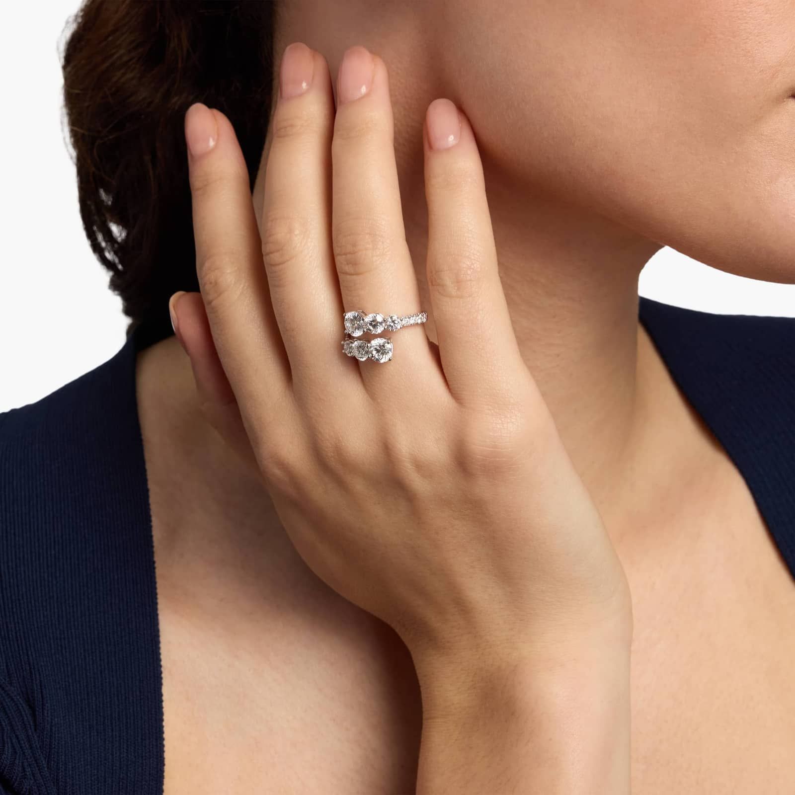 Lab Grown Diamond Round Crossover Ring In 14K White Gold (3 Ct. Tw.) 3