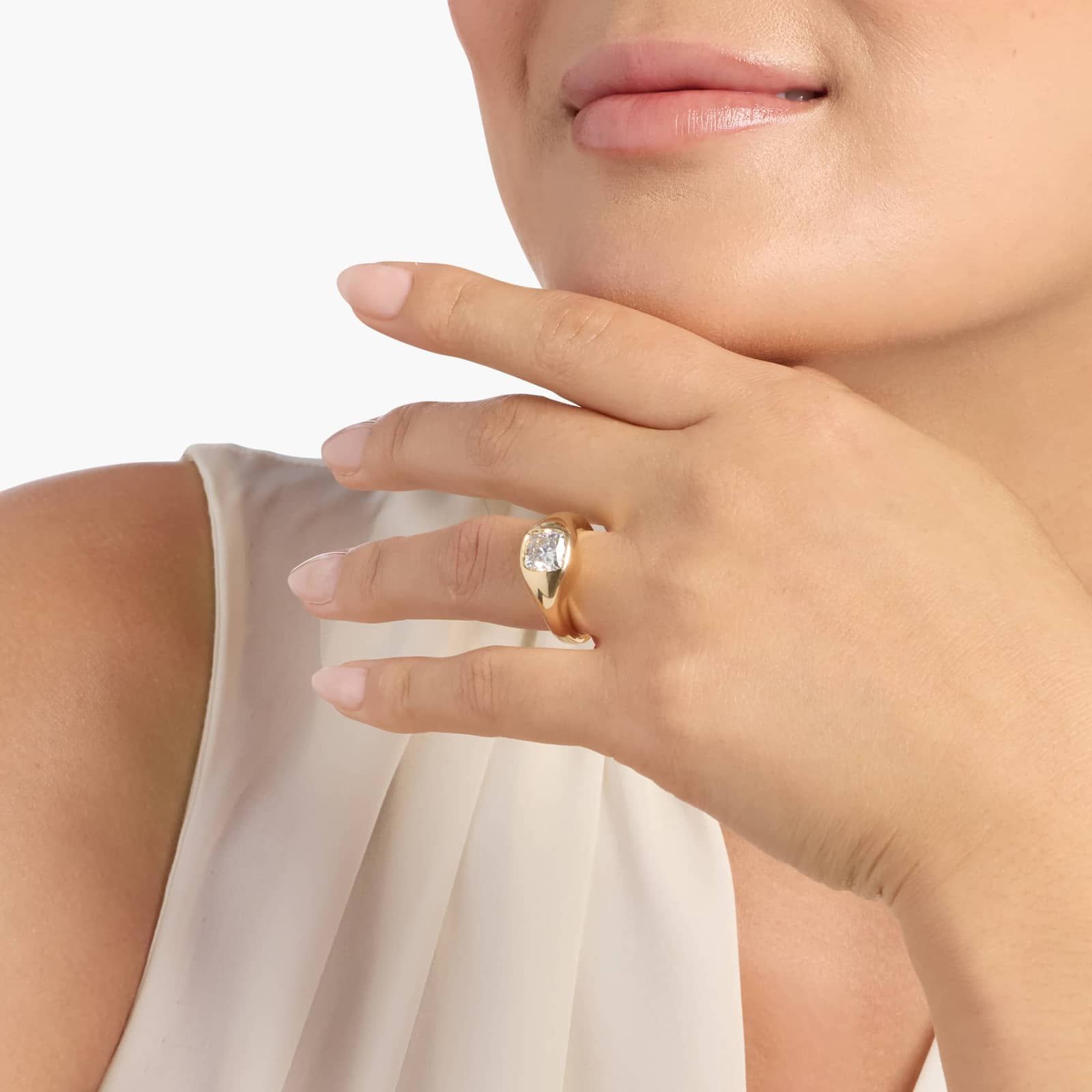 Cushion Cut Lab Grown Diamond Puffy Ring in 14k Yellow Gold (2 Ct. Tw.) 4