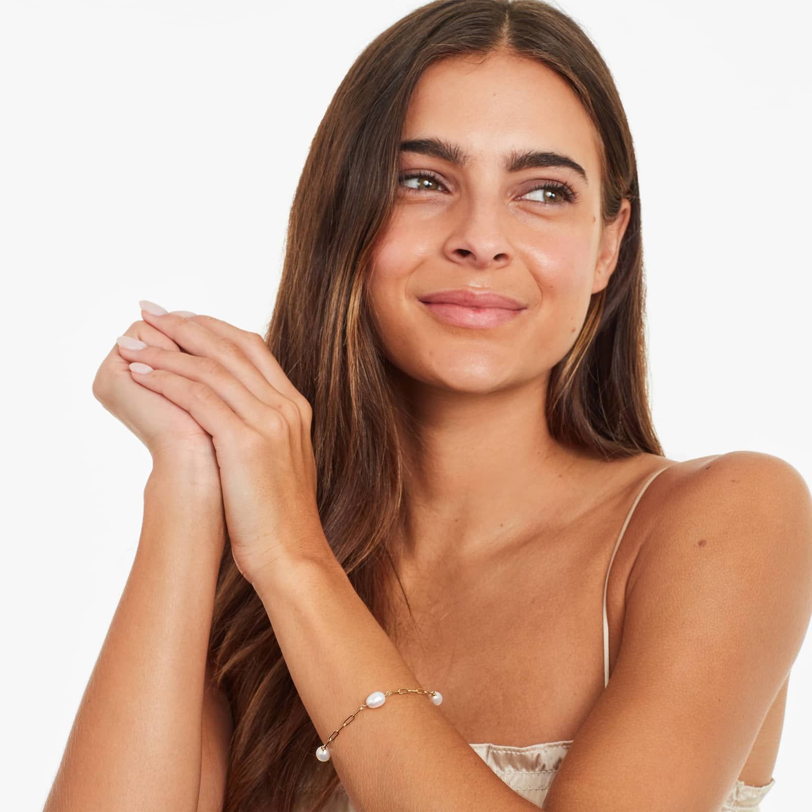 Freshwater Cultured Pearl Station Paperclip Bracelet In 14K Yellow Gold 3