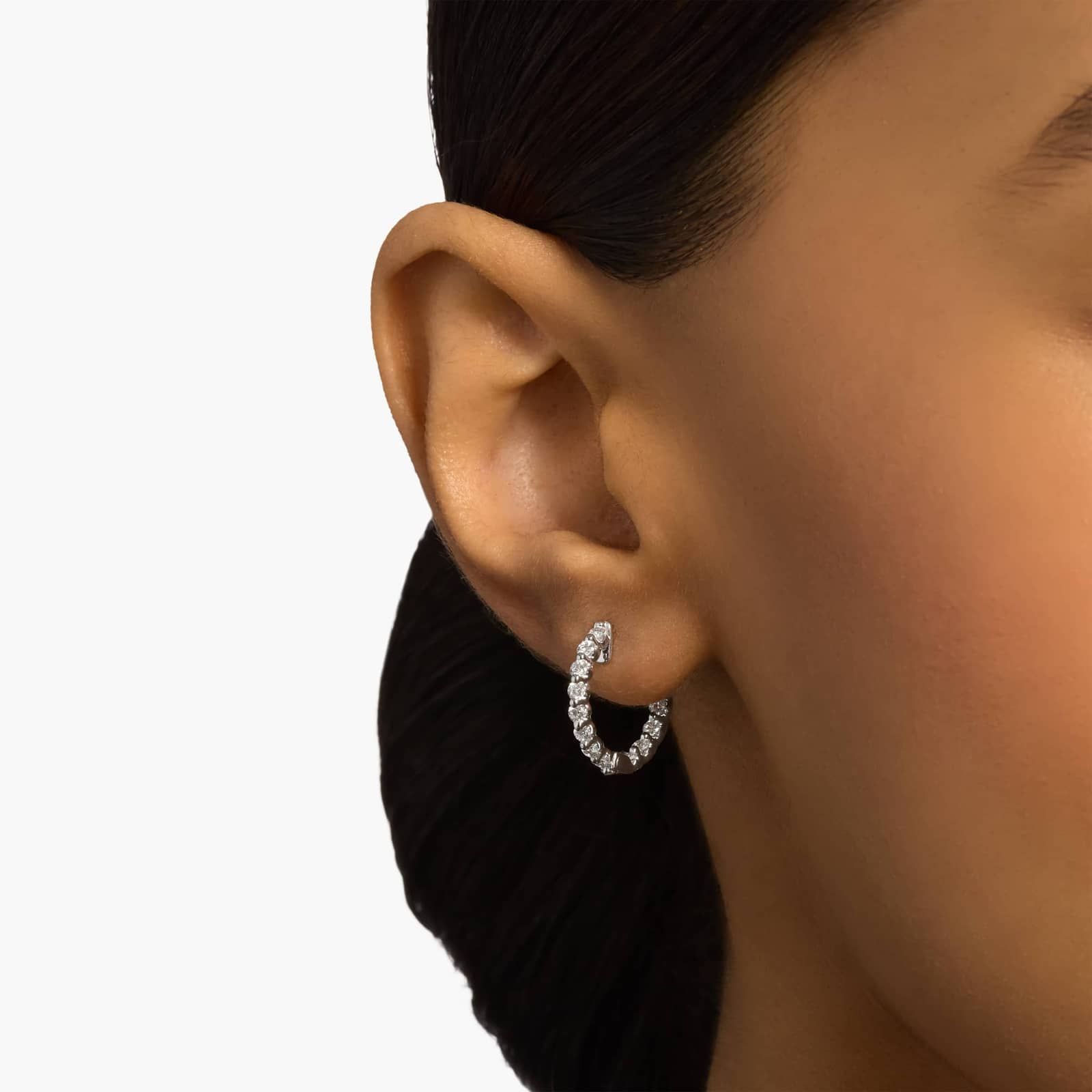 Floating Diamond Eternity Hoop Earrings in 14k White Gold (1 ct. tw.) 4