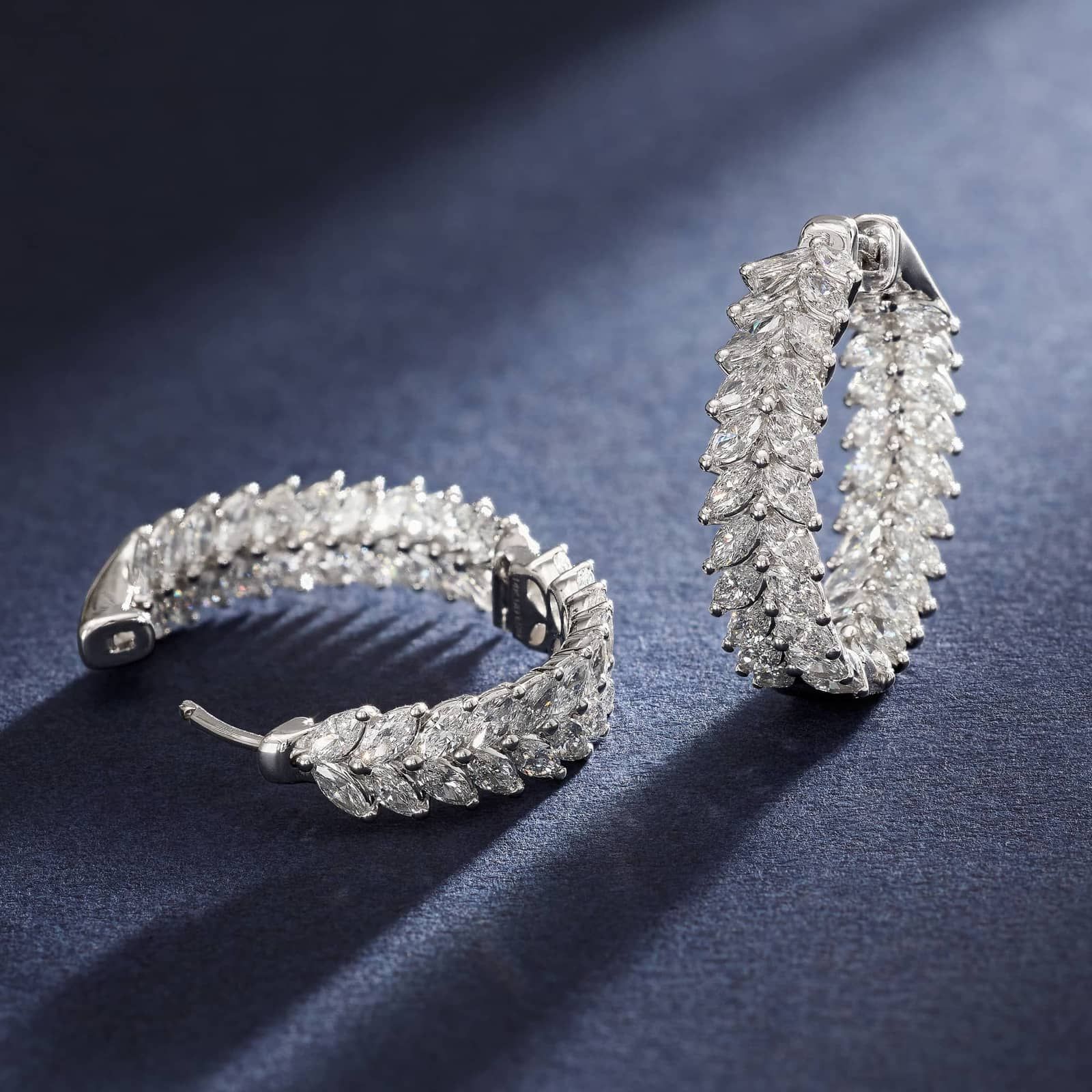 Two Row Hoop Earrings With 4.30 CTW Marquise Cut Lab-Grown Diamonds In 14K White Gold 3