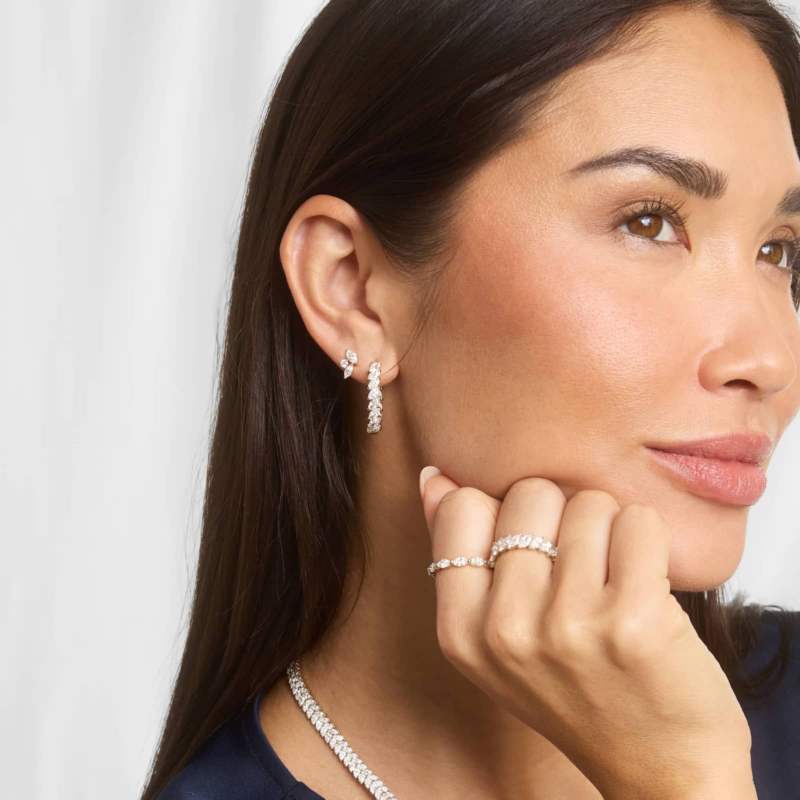 Hoop Earrings With 4 CTW Marquise Cut Lab-Grown Diamonds In 14K White Gold 4