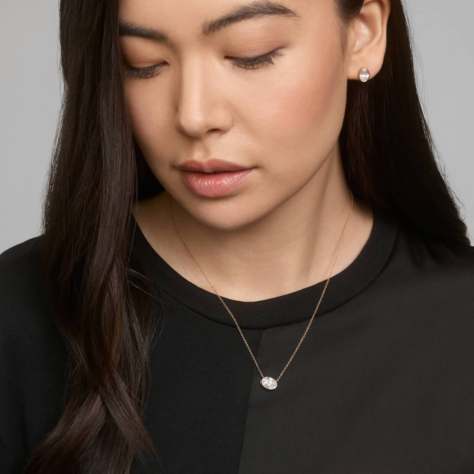Bezel Stud Earrings With 2 CTW Oval Cut Lab-Grown Diamonds in 14K Yellow Gold 4
