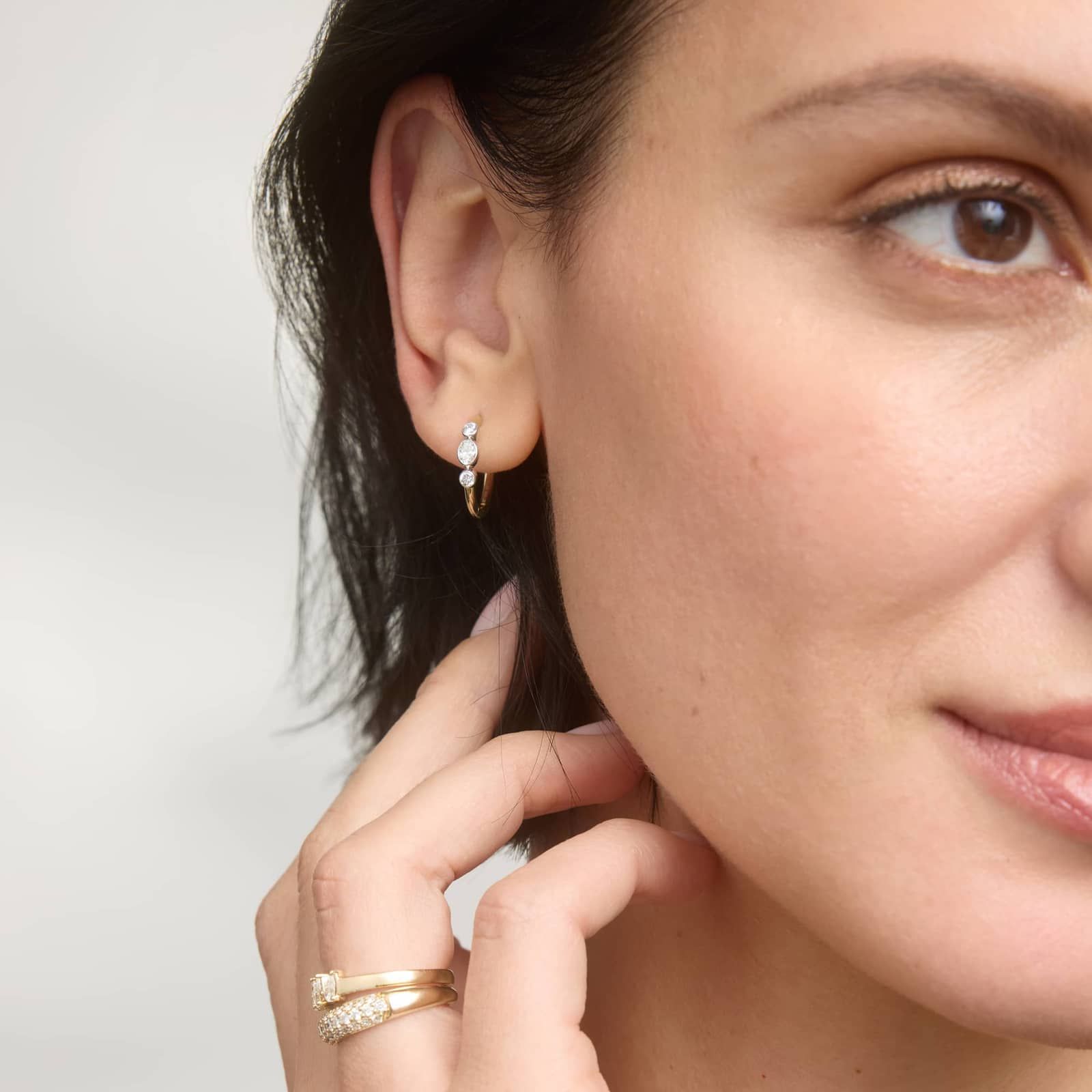 Alternating Two Toned Diamond Hoop Earrings with 0.5 CTW Round and Oval Cut Lab-Grown Diamonds in 14K White & Yellow Gold 3