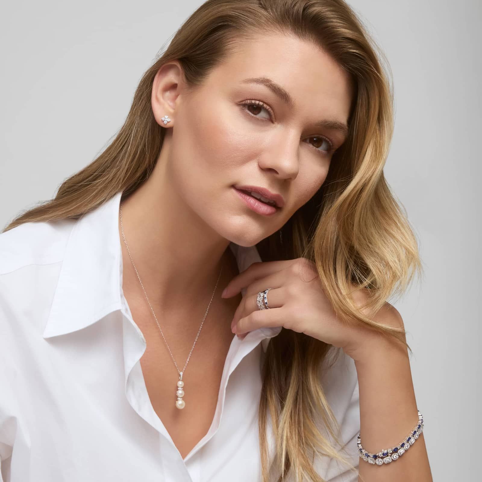 Diamond Flower Stud Earrings with 0.75 CTW Round Cut Lab-Grown Diamonds in 14K White Gold 3