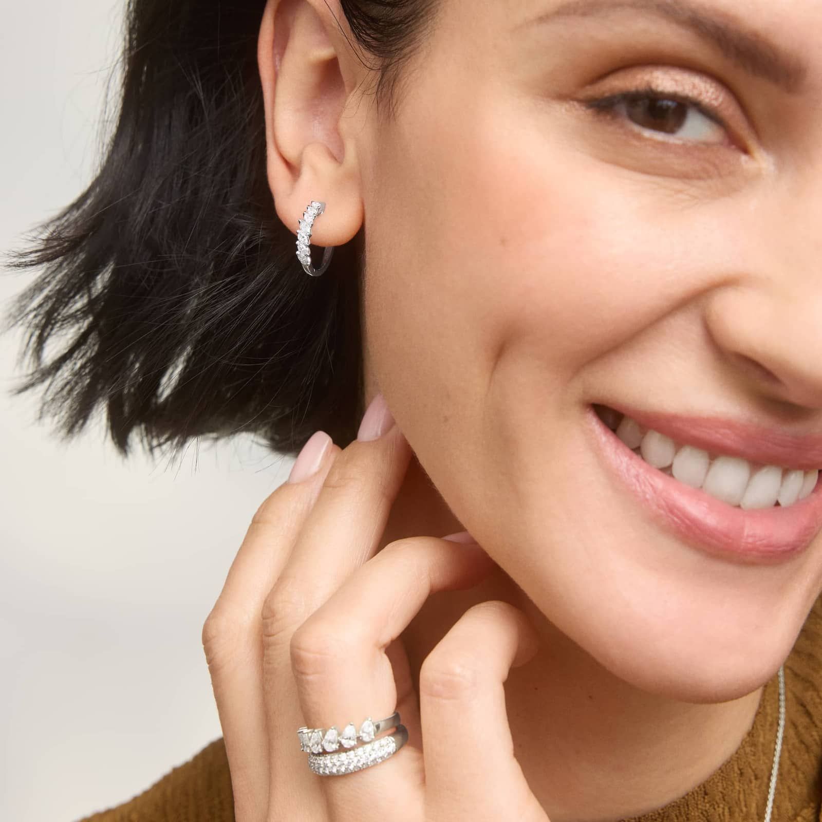Diamond Hoop Earrings with 0.75 CTW Marquise Cut Lab-Grown Diamonds in 14K White Gold 4