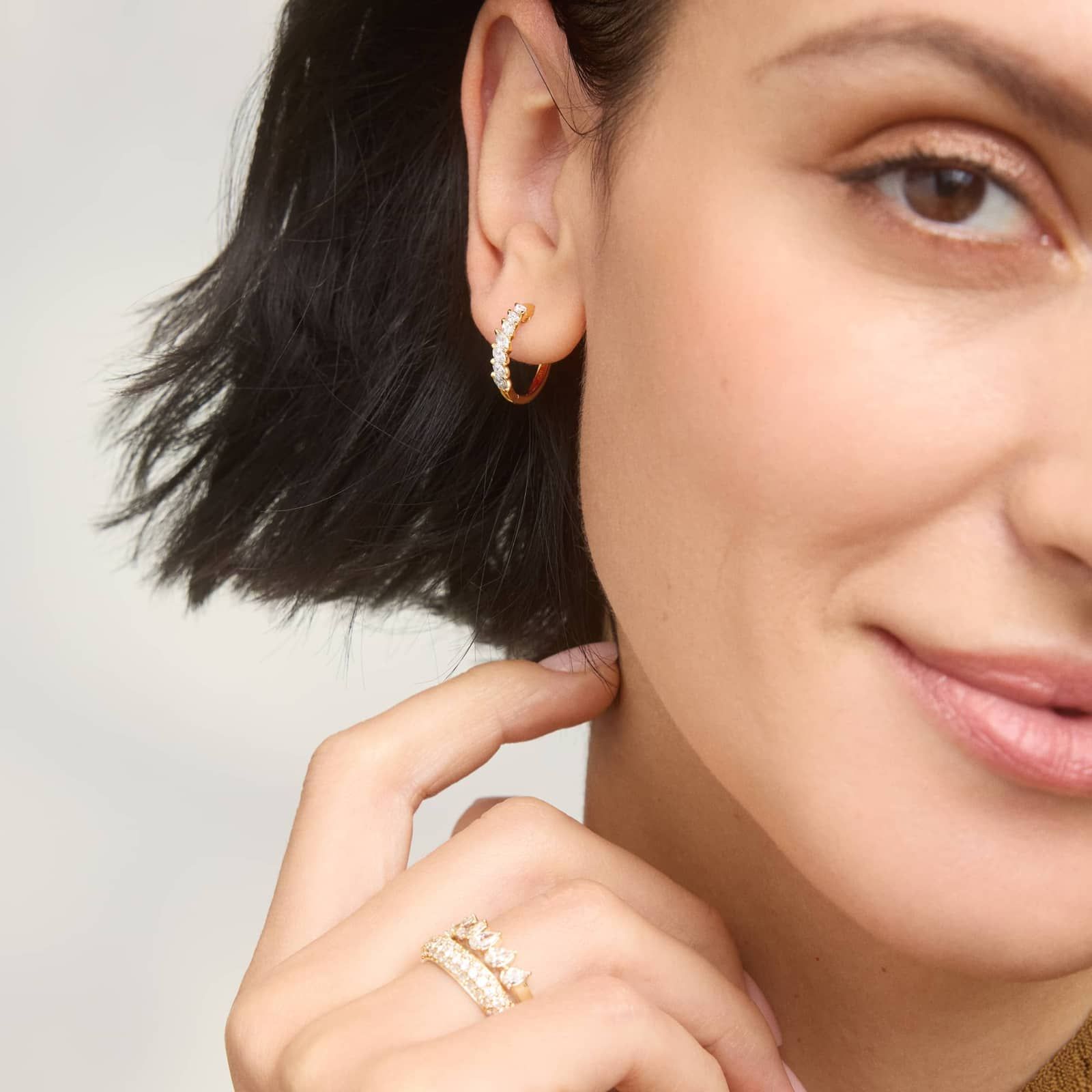 Diamond Hoop Earrings with 0.75 CTW Marquise Cut Lab-Grown Diamonds in 14K Yellow Gold 4