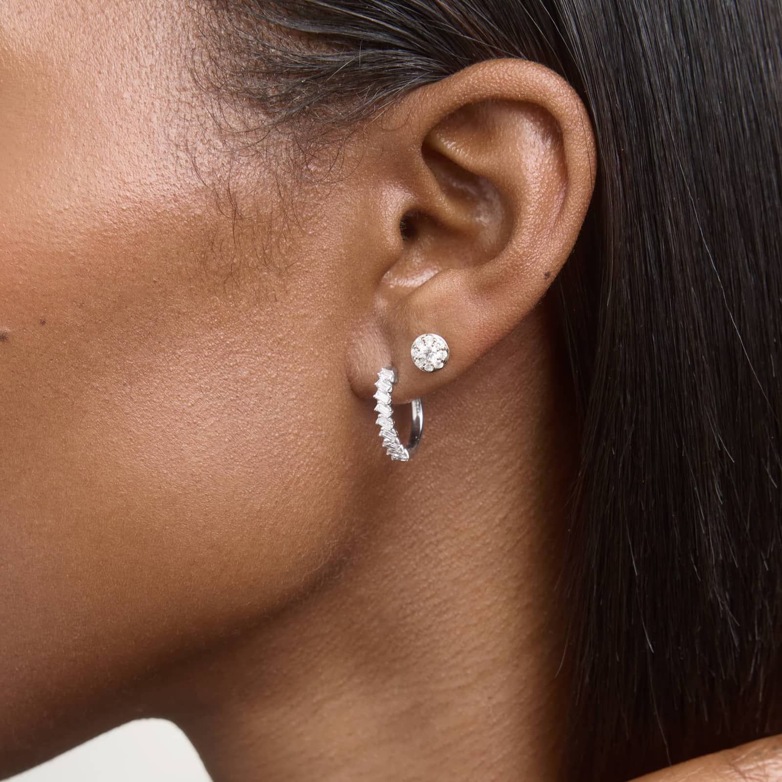 Diamond Hoop Earrings with 0.5 CTW Baguette Cut Lab-Grown Diamonds in 14K White Gold 4