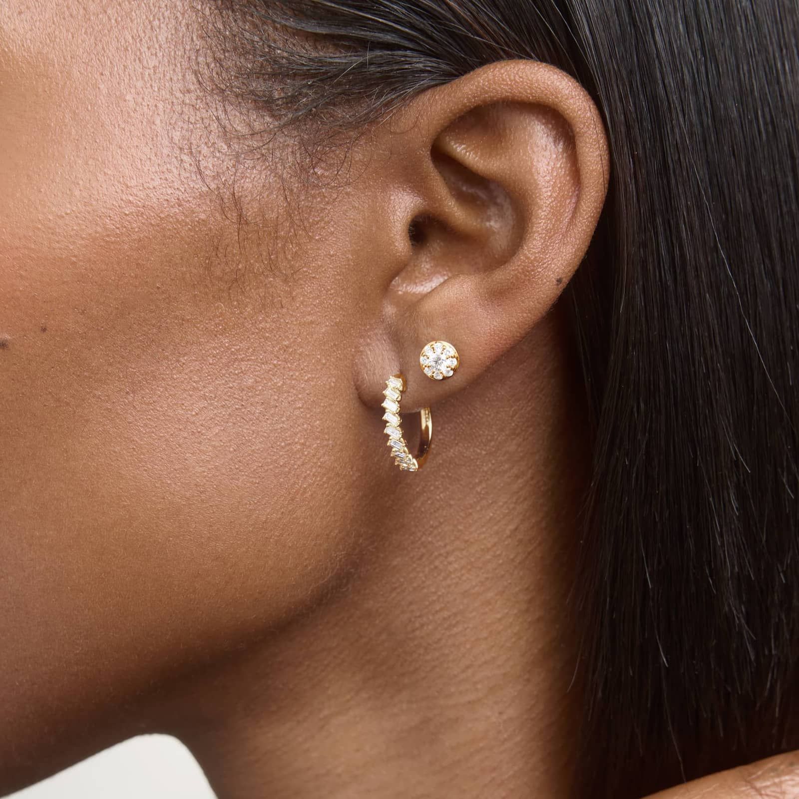 Diamond Hoop Earrings with 0.5 CTW Baguette Cut Lab-Grown Diamonds in 14K Yellow Gold 4
