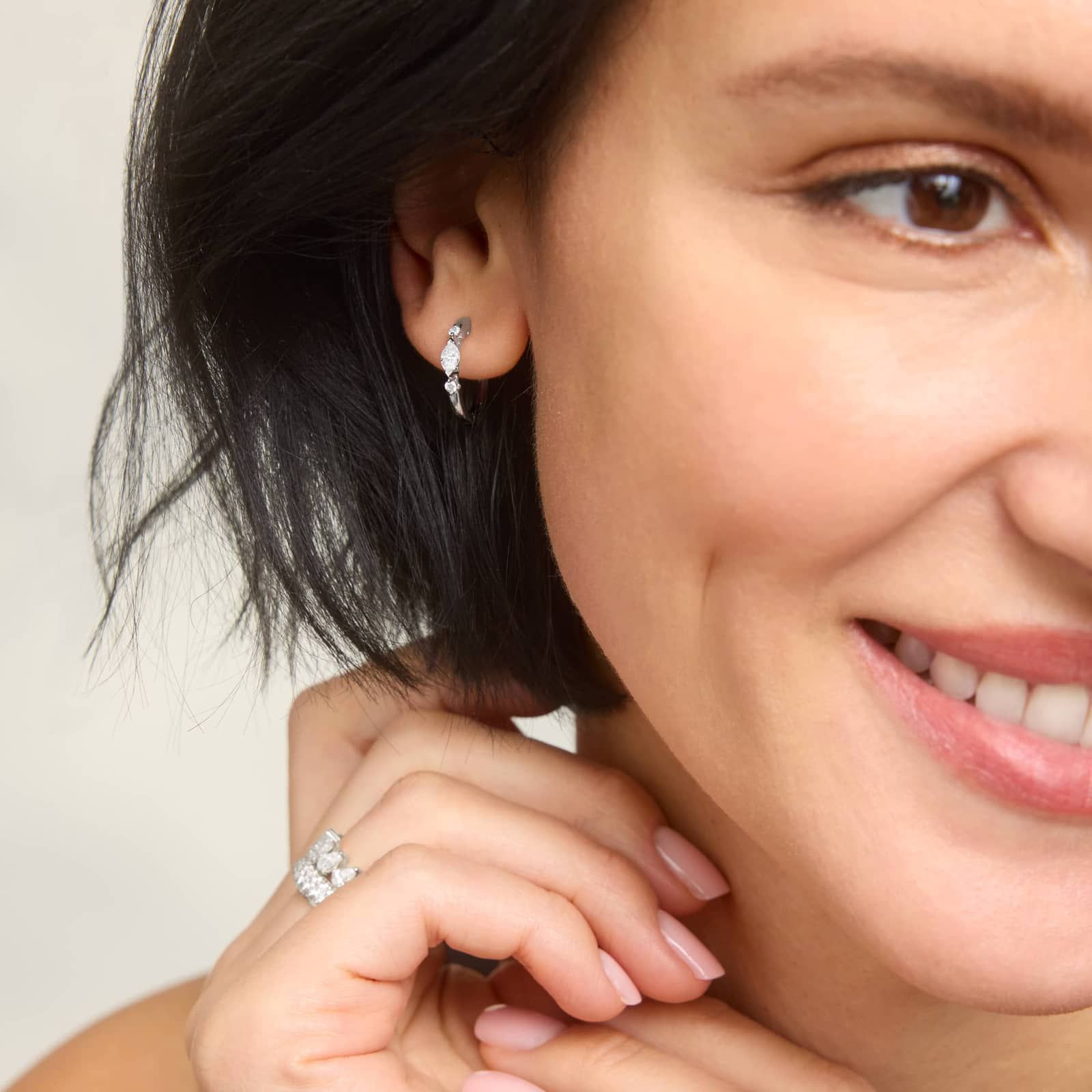 Alternating Diamond Hoop Earrings with 0.5 CTW Marquise and Round Cut Lab-Grown Diamonds in 14K White Gold 4