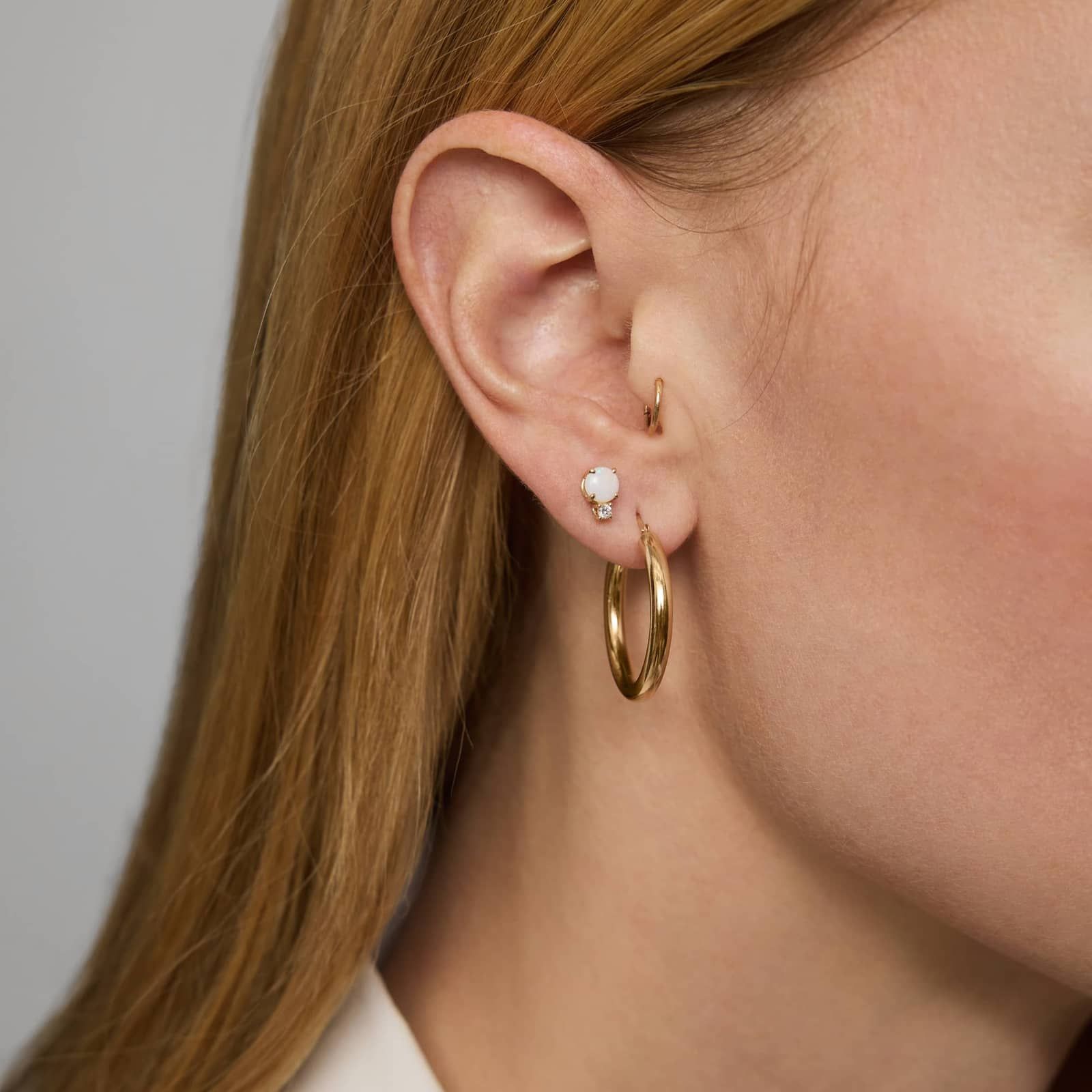 Opal Stud Earrings with Diamond Accent in 14K Yellow Gold 4