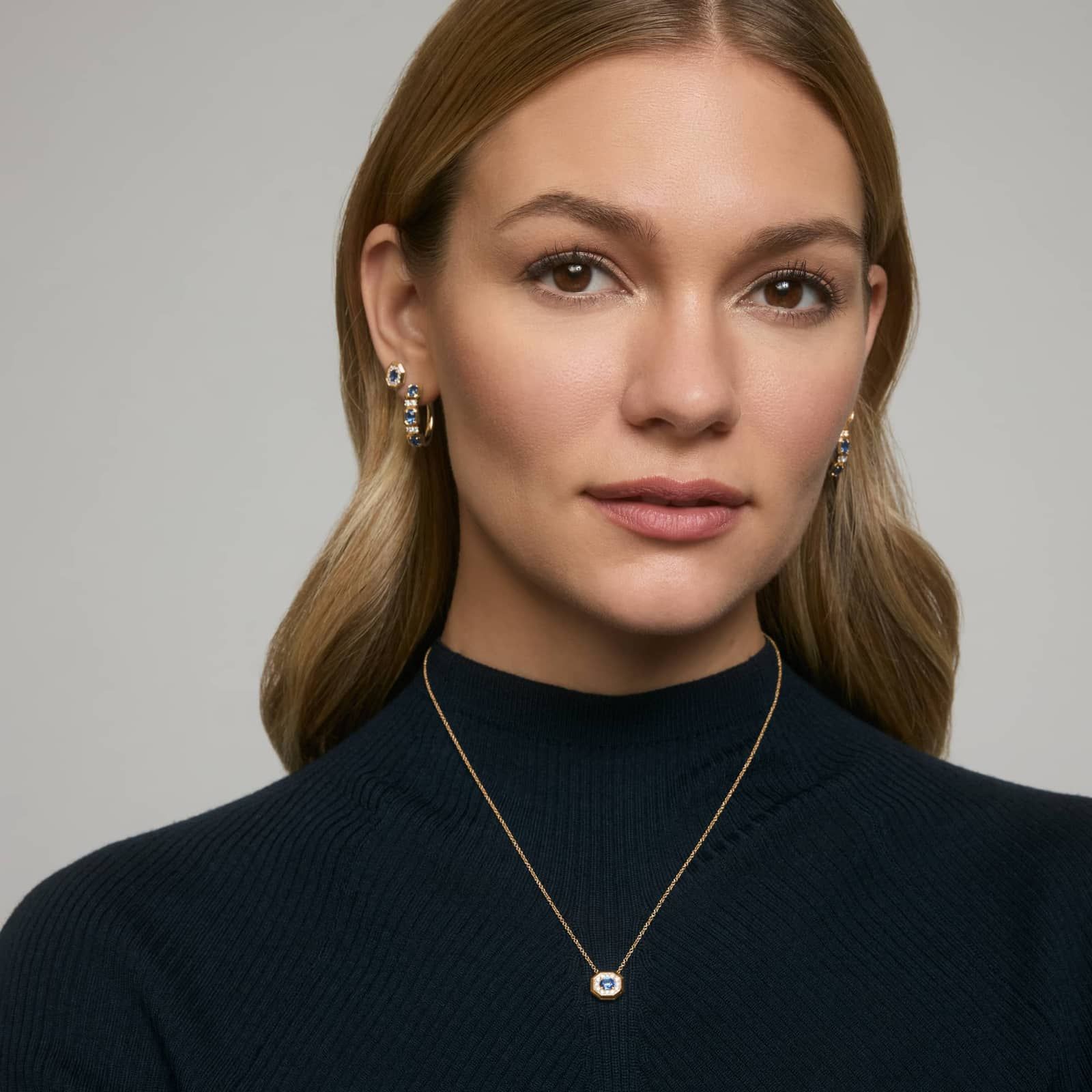 Oval Cut Blue Sapphire and Pavé Diamond Stud Earrings In 14K Yellow Gold 4
