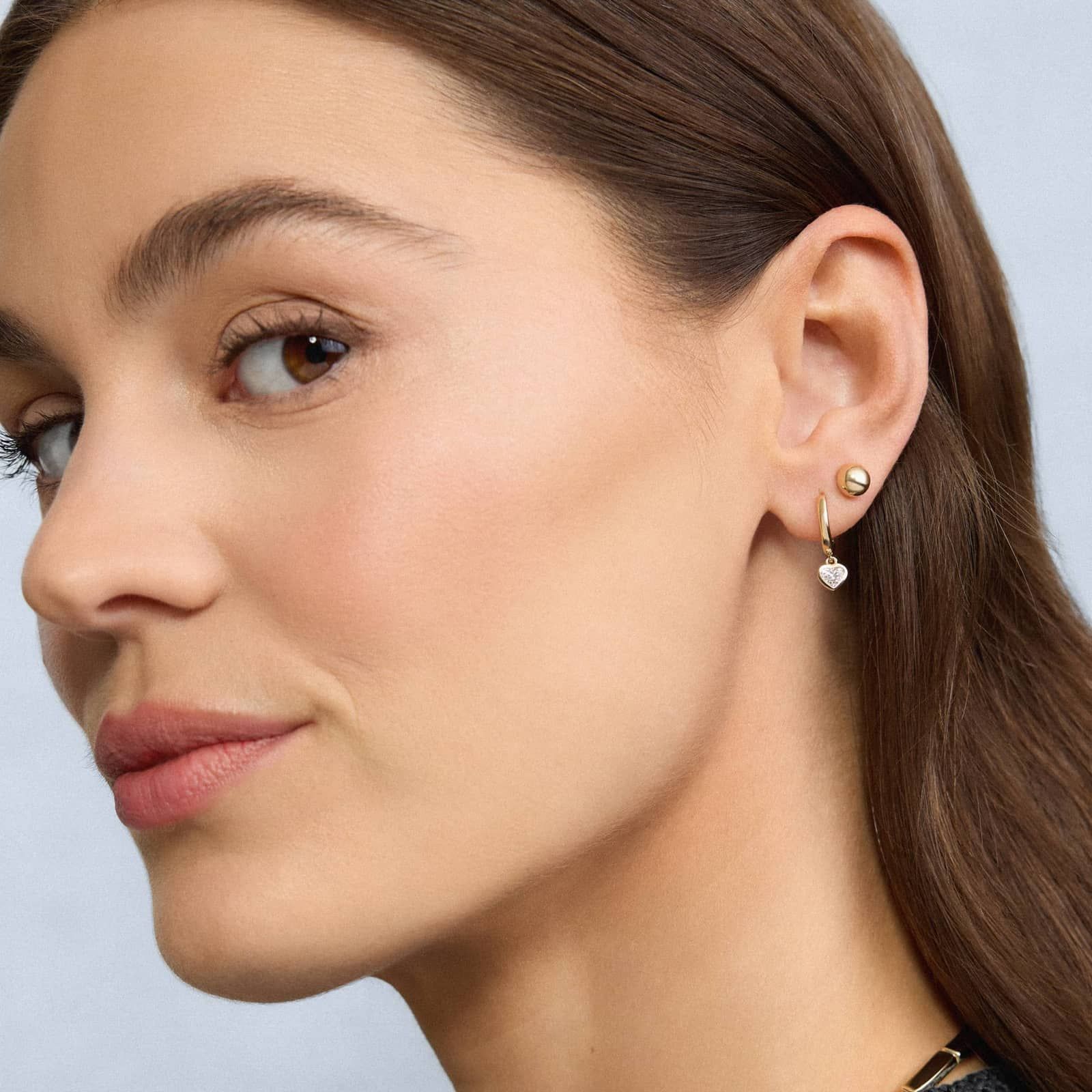 Heart Diamond Bezel Drop Huggie Earrings in 14K Yellow Gold 3