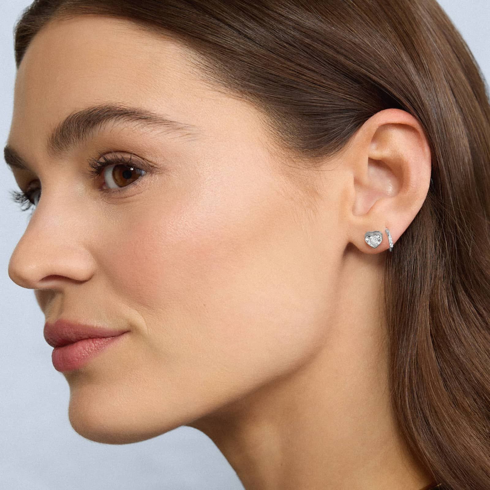 Heart Diamond Stud Bezel Earrings in 14K White Gold 3