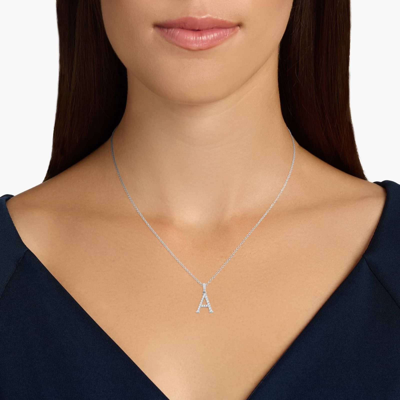Diamond Initial A Pendant Necklace In 14K White Gold 3