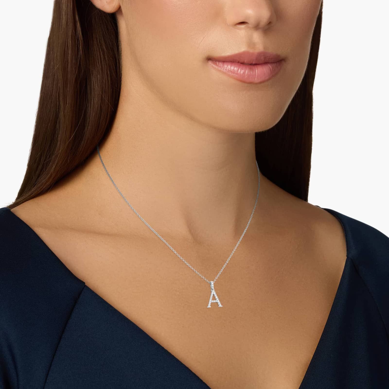 Diamond Initial A Pendant Necklace In 14K White Gold 4