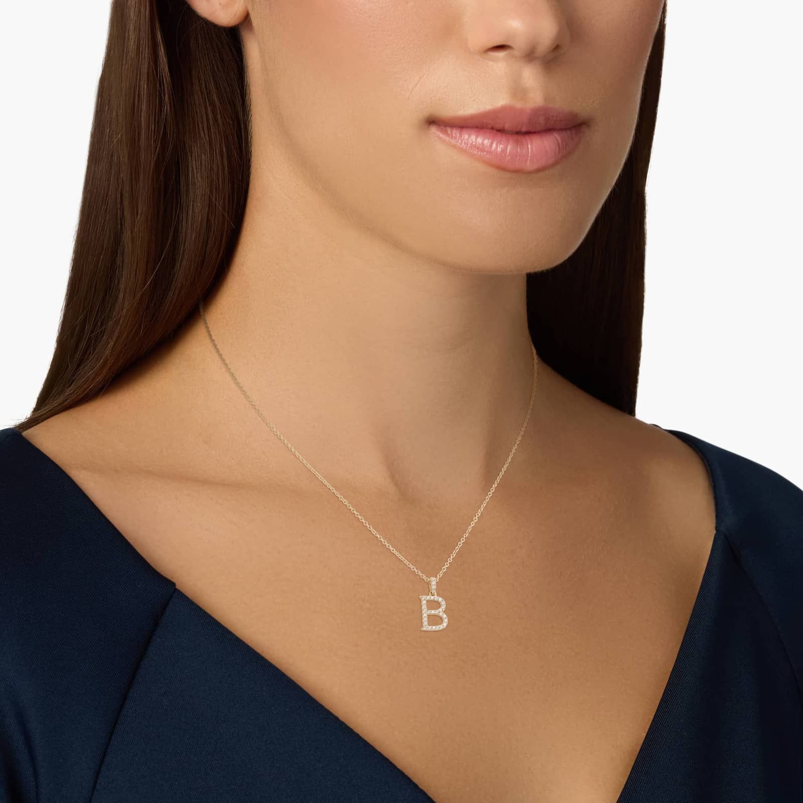 Lab-Grown Diamond Initial B Pendant Necklace In 14K Yellow Gold 4