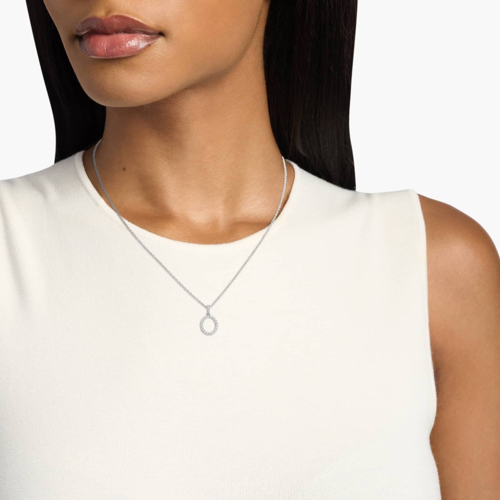 Lab-Grown Diamond Initial O Pendant Necklace In 14K White Gold 3