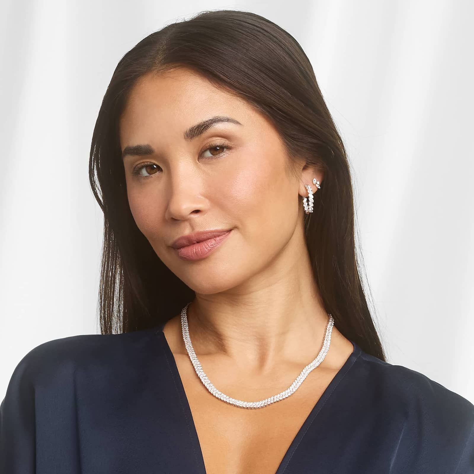 Two Row Tennis Necklace With 18.85 CTW Marquise Cut Lab-Grown Diamonds In 14K White Gold 3