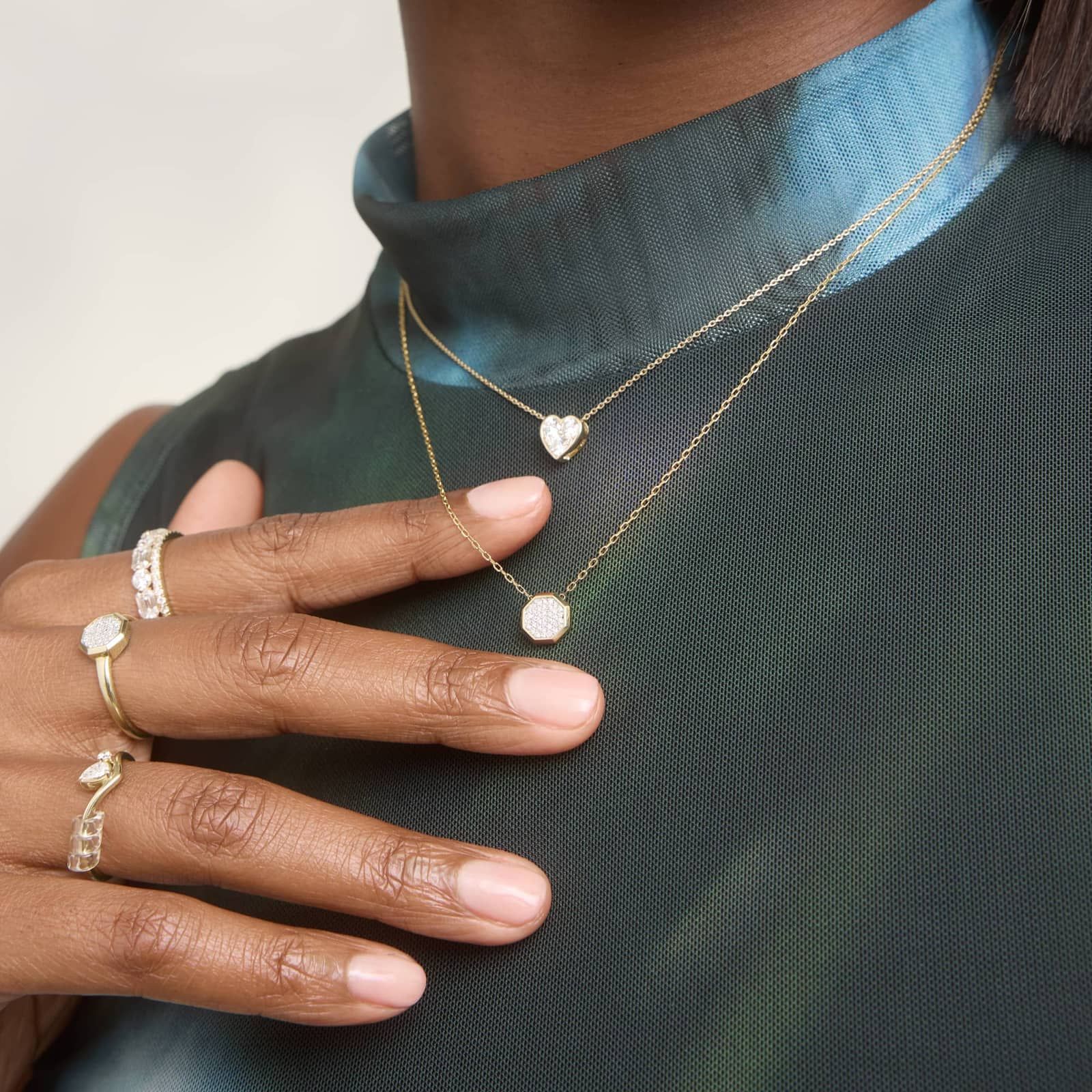 Octagon Pendant Necklace with 0.1 CTW Round Cut Lab-Grown Diamonds in 14K Yellow Gold 3