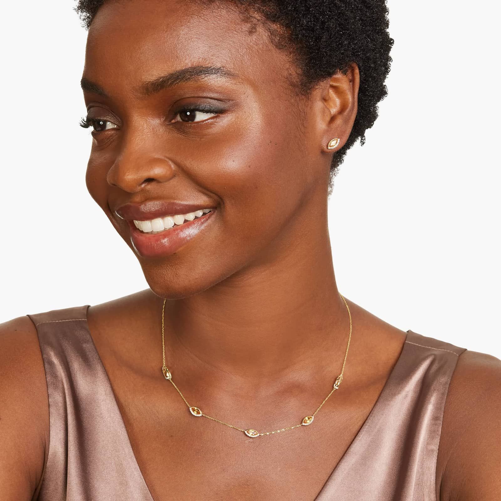 14K Yellow Gold Radiant Reflections Marquise Shaped Citrine & Round Diamonds Station Necklace By James Allen 4