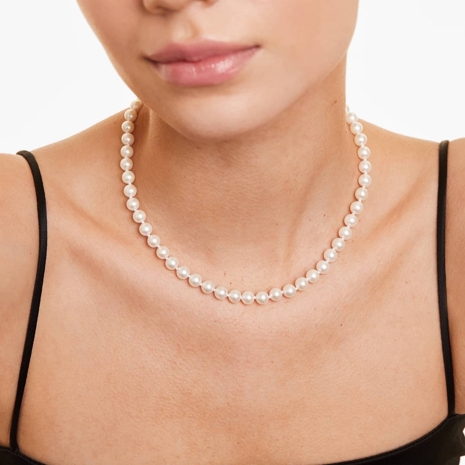 14K Yellow Gold Akoya Cultured Pearl Ball Clasp 16" Necklace (6.50-7.0mm) By James Allen 4
