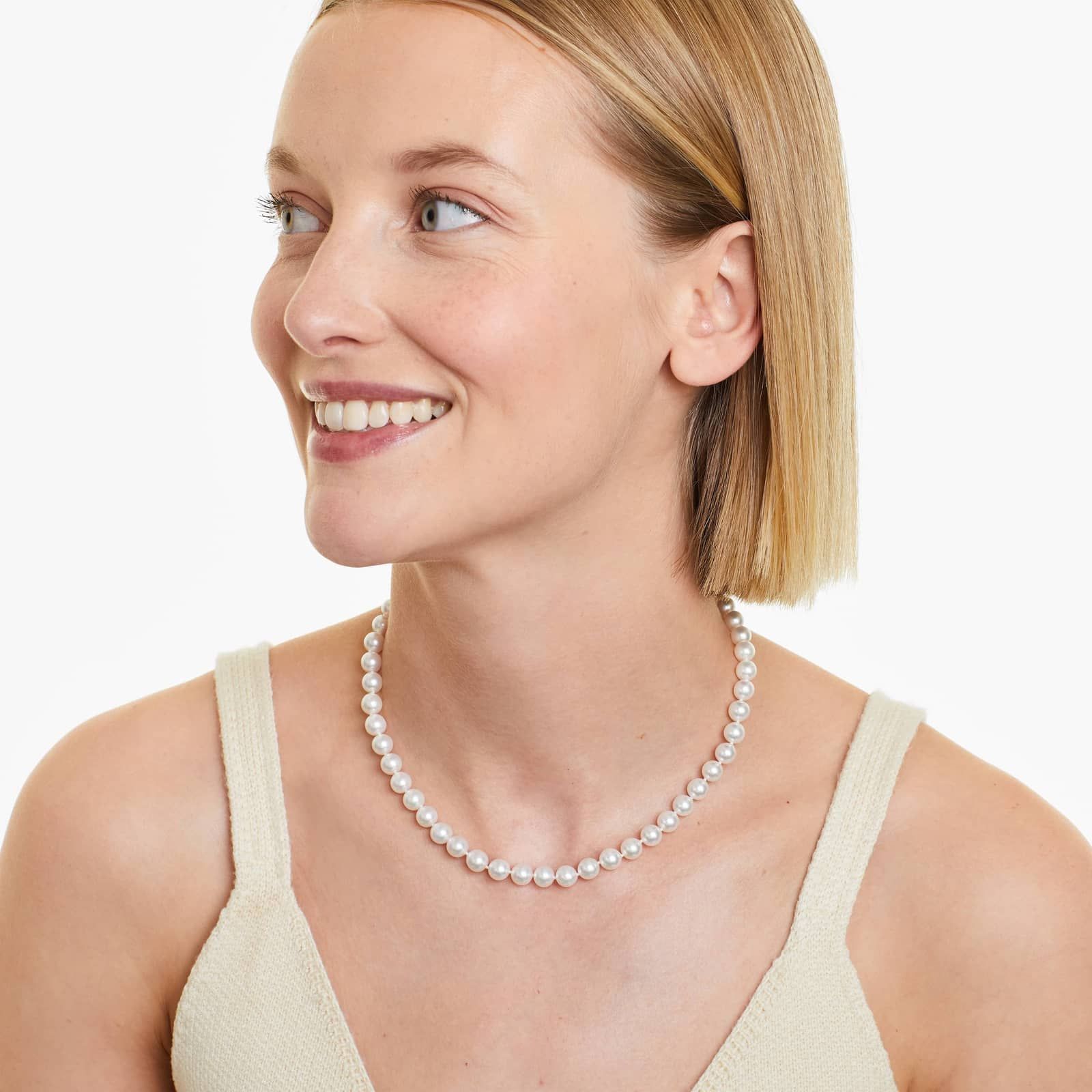 14K White Gold Akoya Cultured Pearl Ball Clasp 16" Necklace (7.0-7.5mm) By James Allen 3